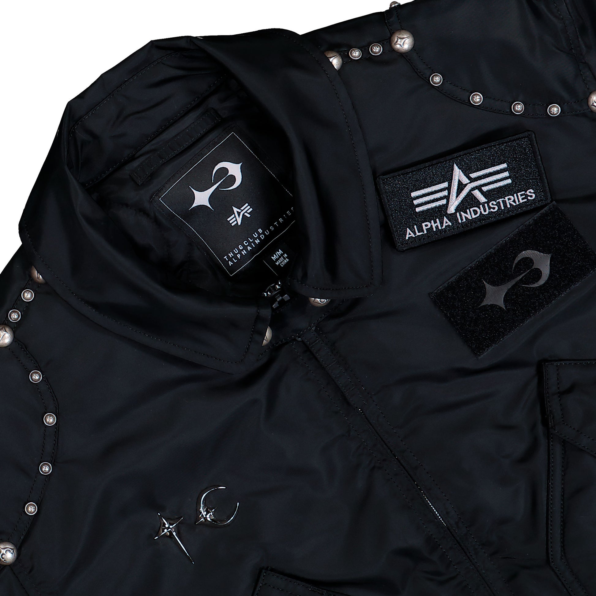 Thug Club x Alpha Industries CWU-45P Rivet Edition Black Bomber & Varsity Jackets 258150-03 Detail View 4 | GATE
