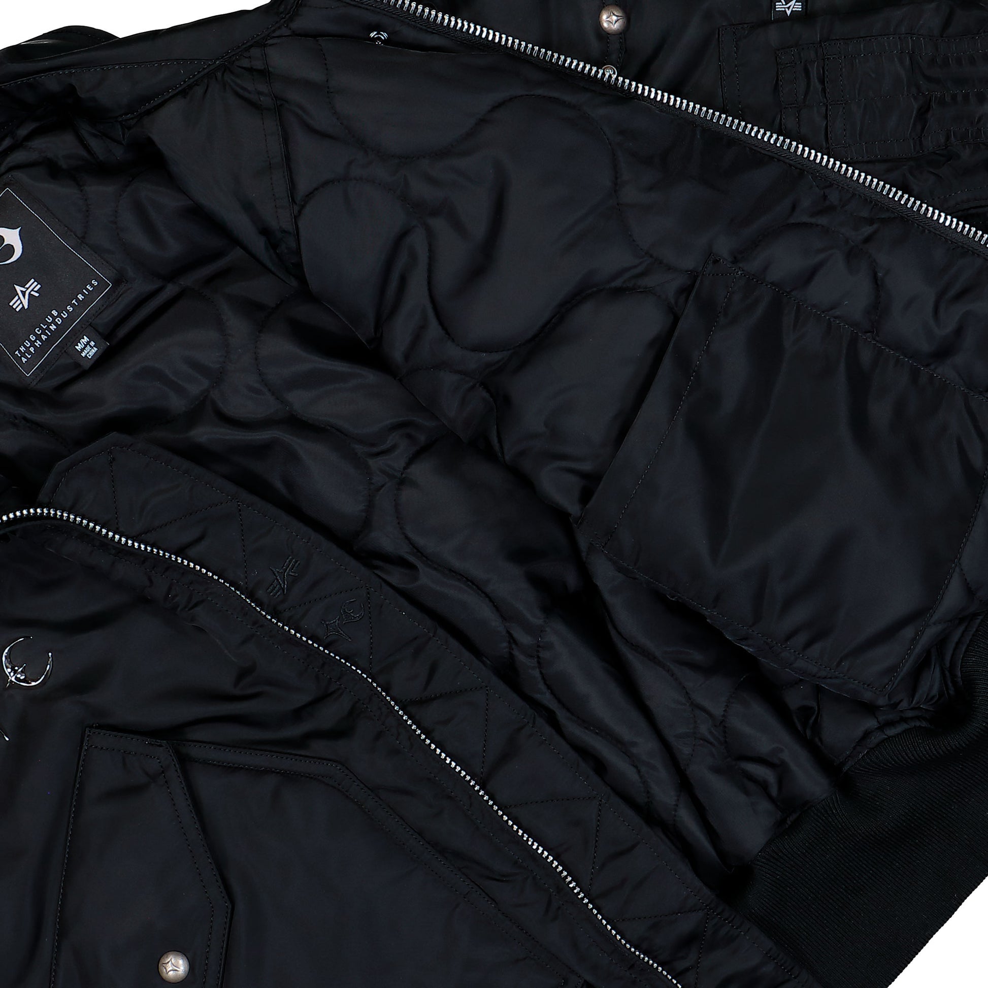 Thug Club x Alpha Industries CWU-45P Rivet Edition Black Bomber & Varsity Jackets 258150-03 Detail View 6 | GATE
