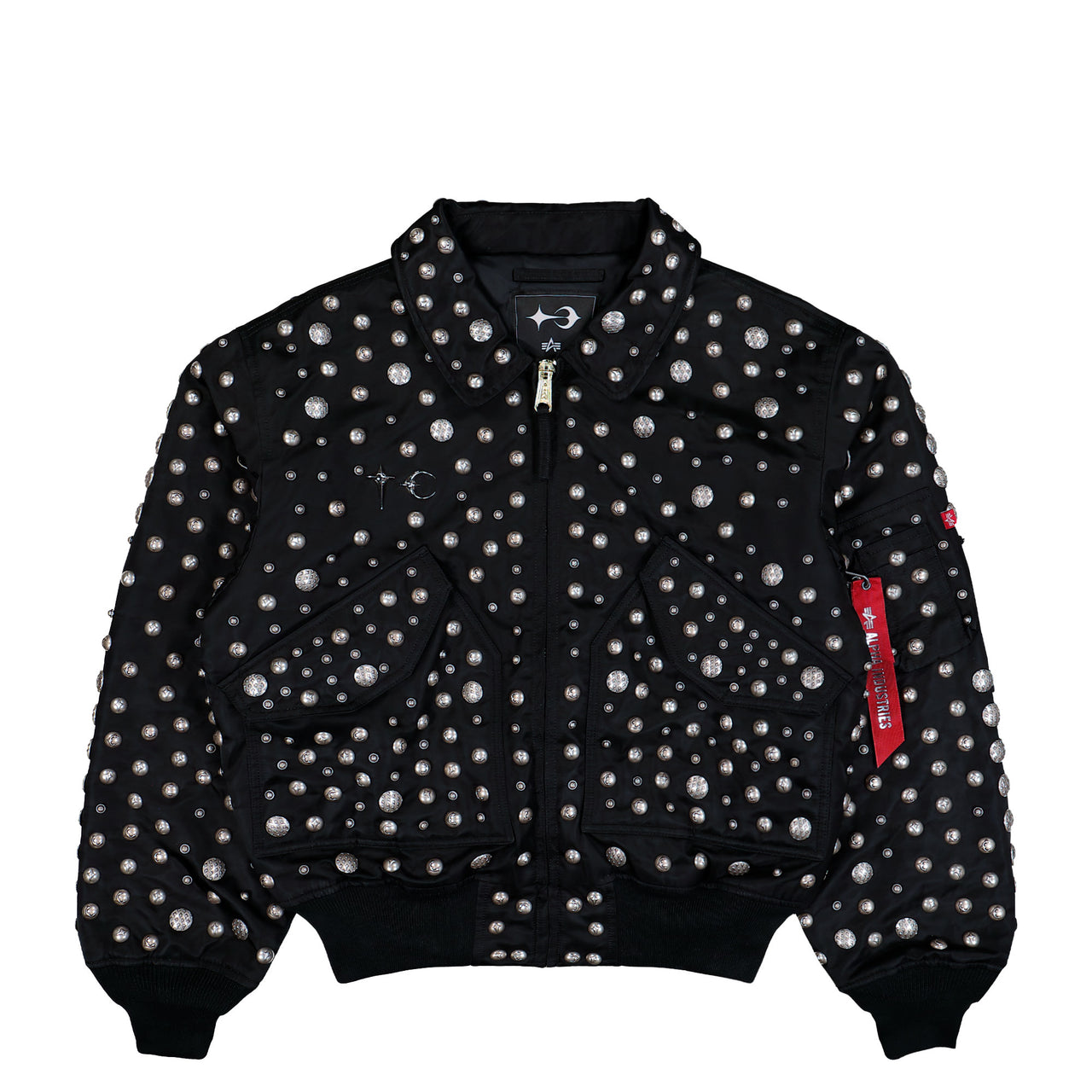 Thug Club x Alpha Industries CWU-45P All Over Rivet Edition Black Bomber & Varsity Jackets 258151-03 Detail View 1 | GATE
