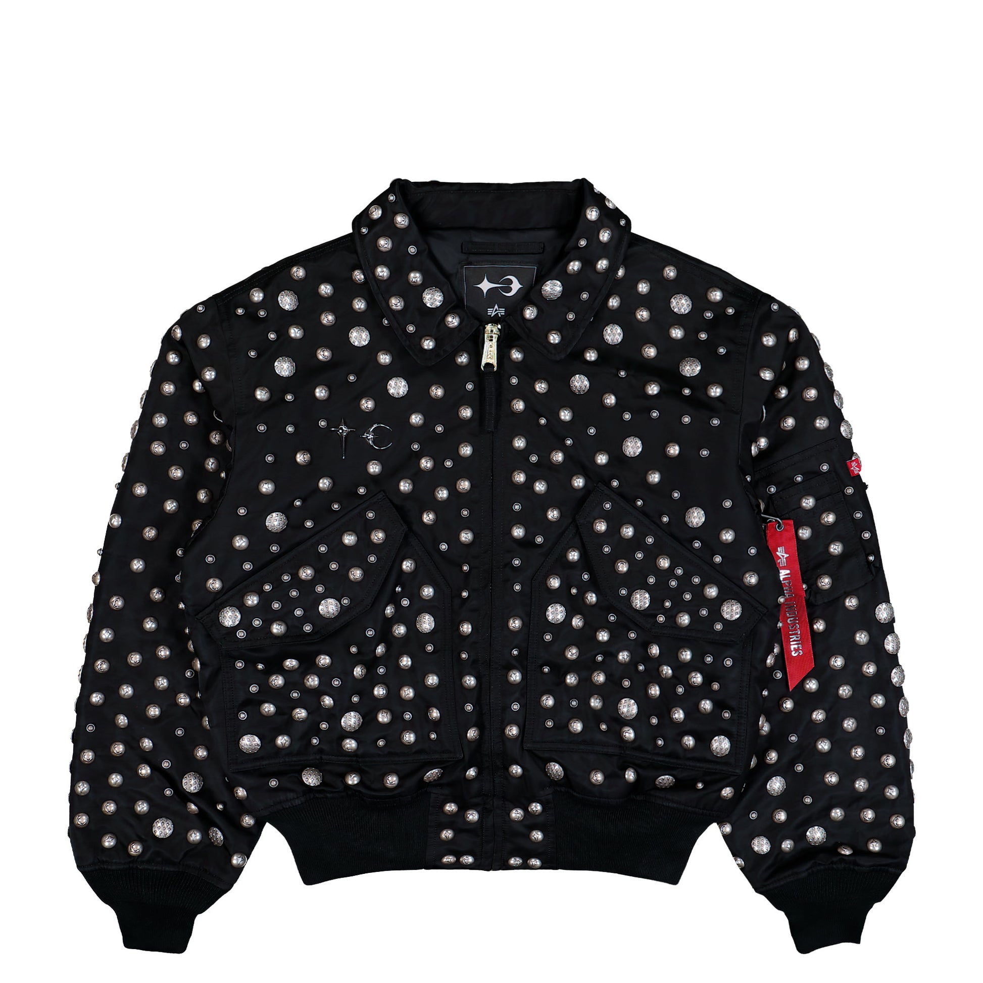 Thug Club x Alpha Industries CWU-45P All Over Rivet Edition Black Bomber & Varsity Jackets 258151-03 Detail View 1 | GATE
