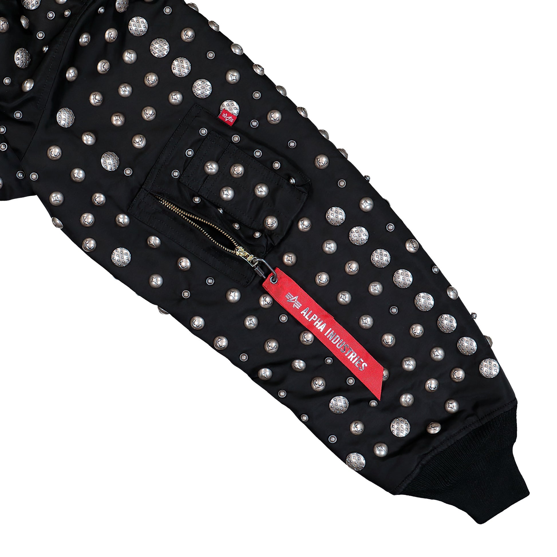 Thug Club x Alpha Industries CWU-45P All Over Rivet Edition Black Bomber & Varsity Jackets 258151-03 Detail View 6 | GATE
