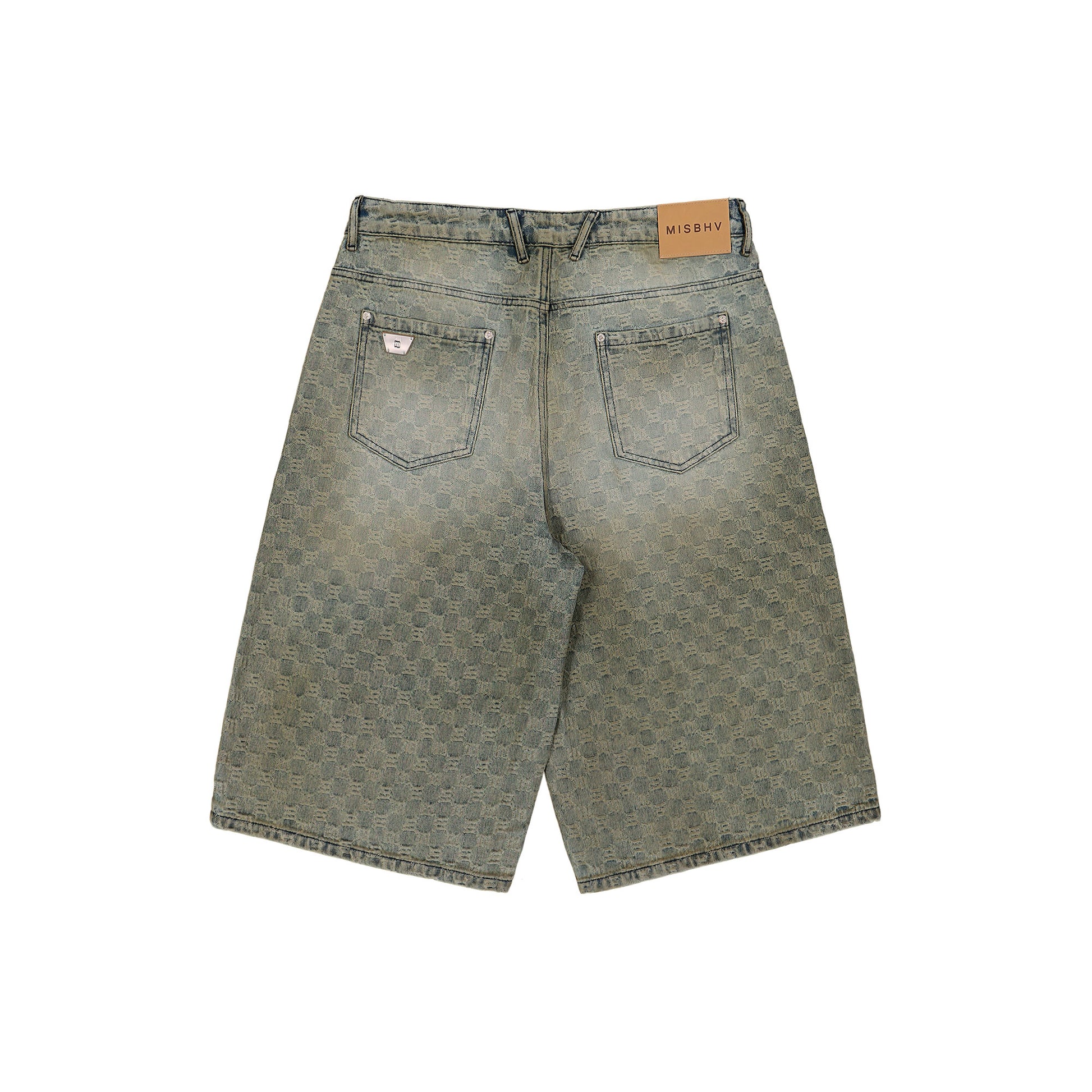 MISBHV Monogram Ocean Washed Denim Shorts Pale Blue Shorts 260U153 Detail View 2 | GATE