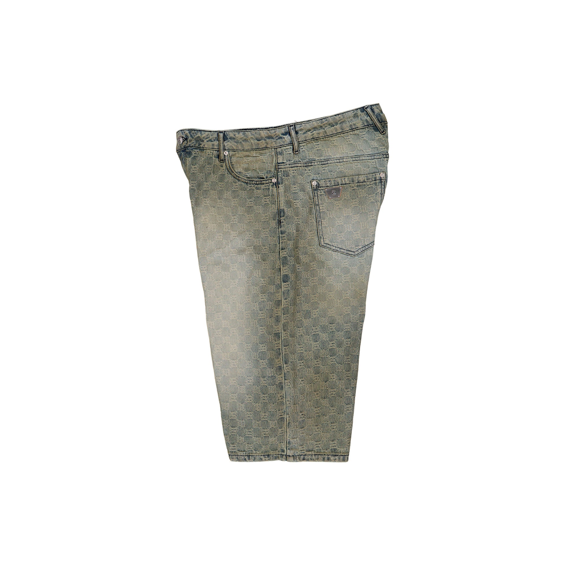 MISBHV Monogram Ocean Washed Denim Shorts Pale Blue Shorts 260U153 Detail View 3 | GATE