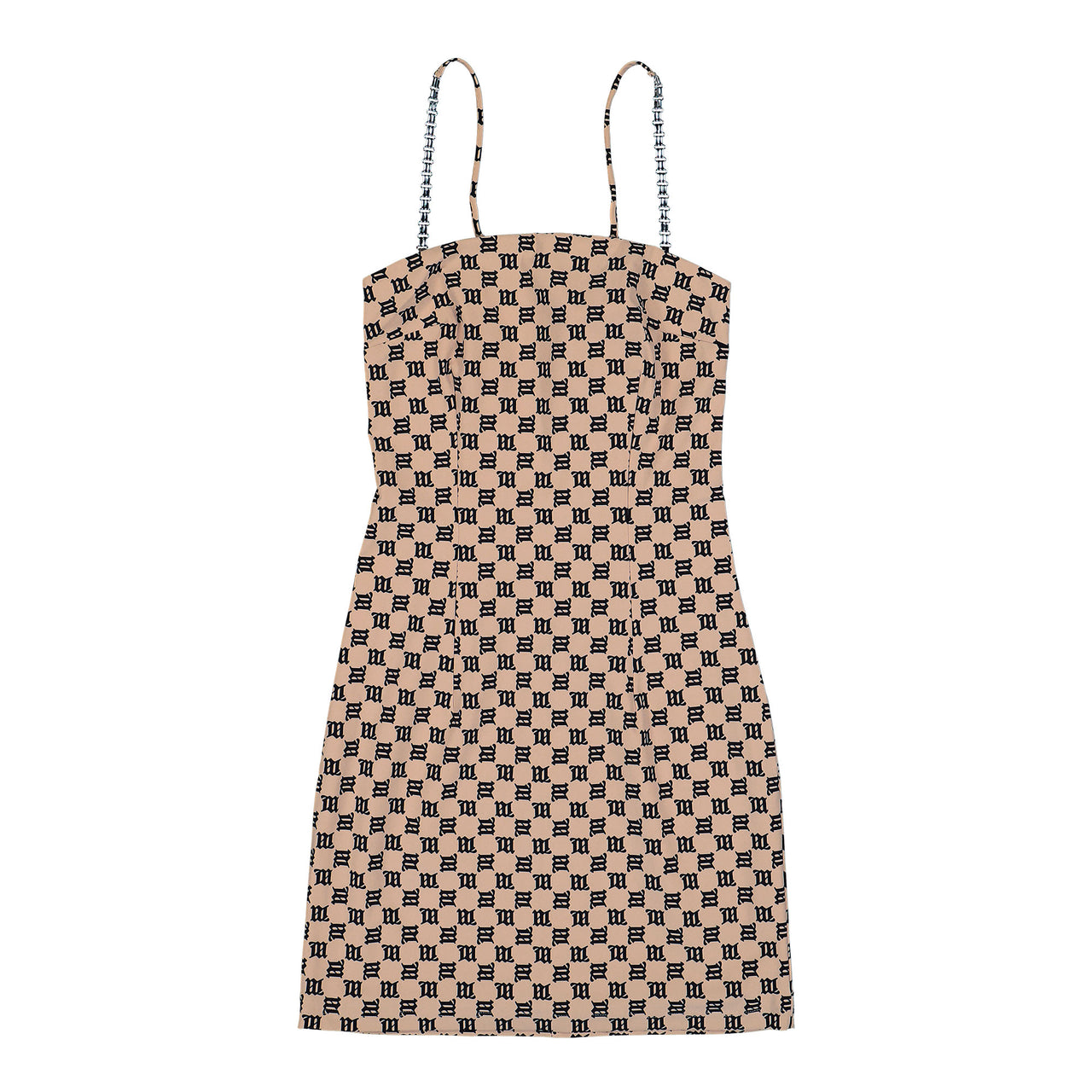 MISBHV Monogram Spaghetti Mini Dress Beige Dresses 4020W017 Detail View 1 | GATE