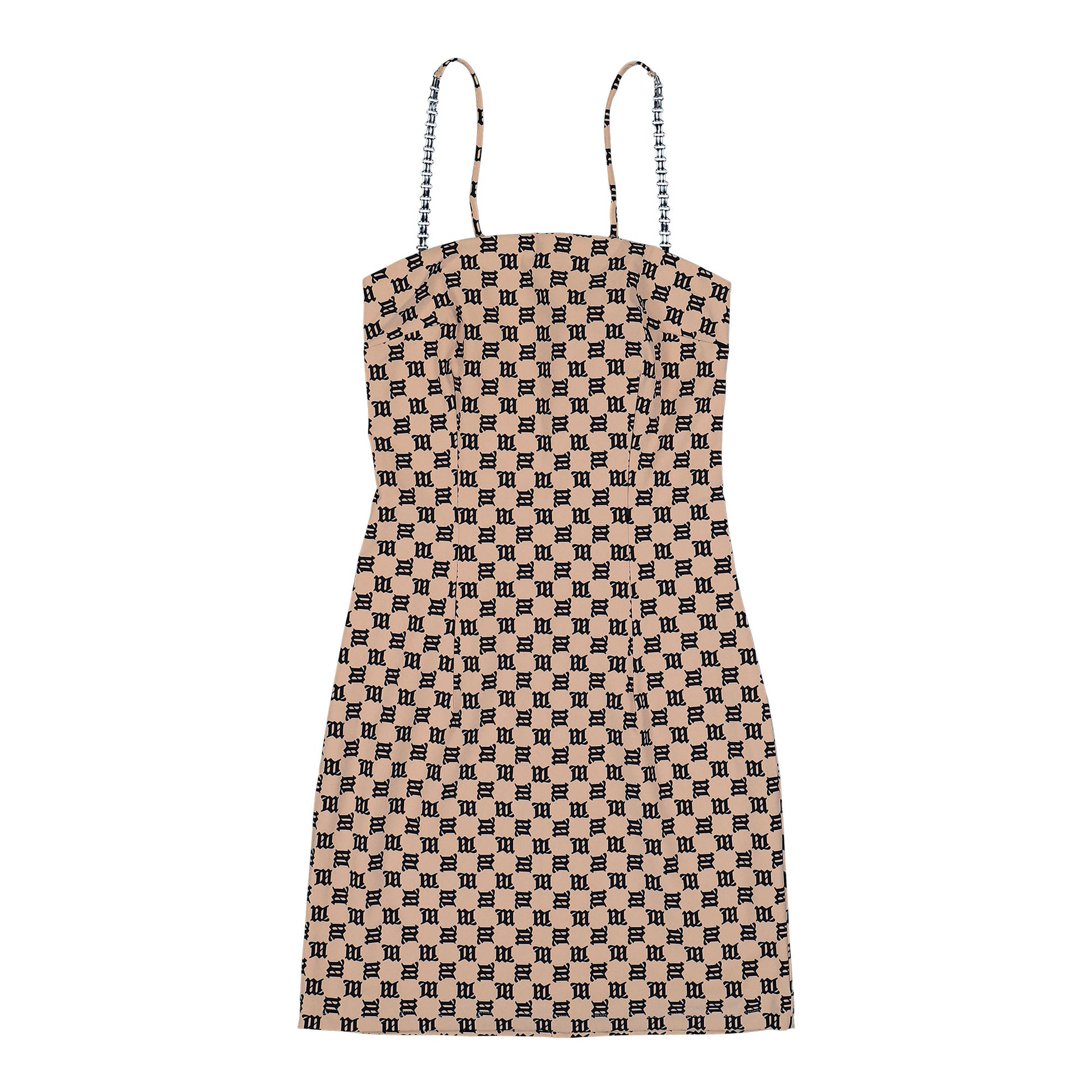 MISBHV Monogram Spaghetti Mini Dress Beige Dresses 4020W017 Detail View 1 | GATE