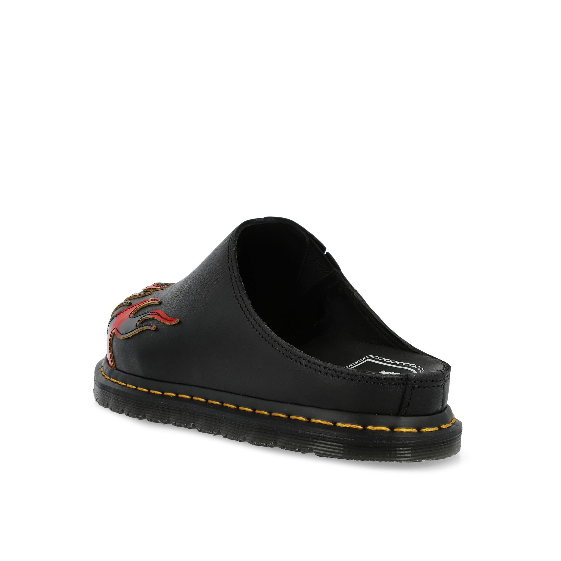 Dr. Martens San Mule Flame Black / Vibrant Red / DMS Yellow Slides 41605001 Detail View 3 | GATE

