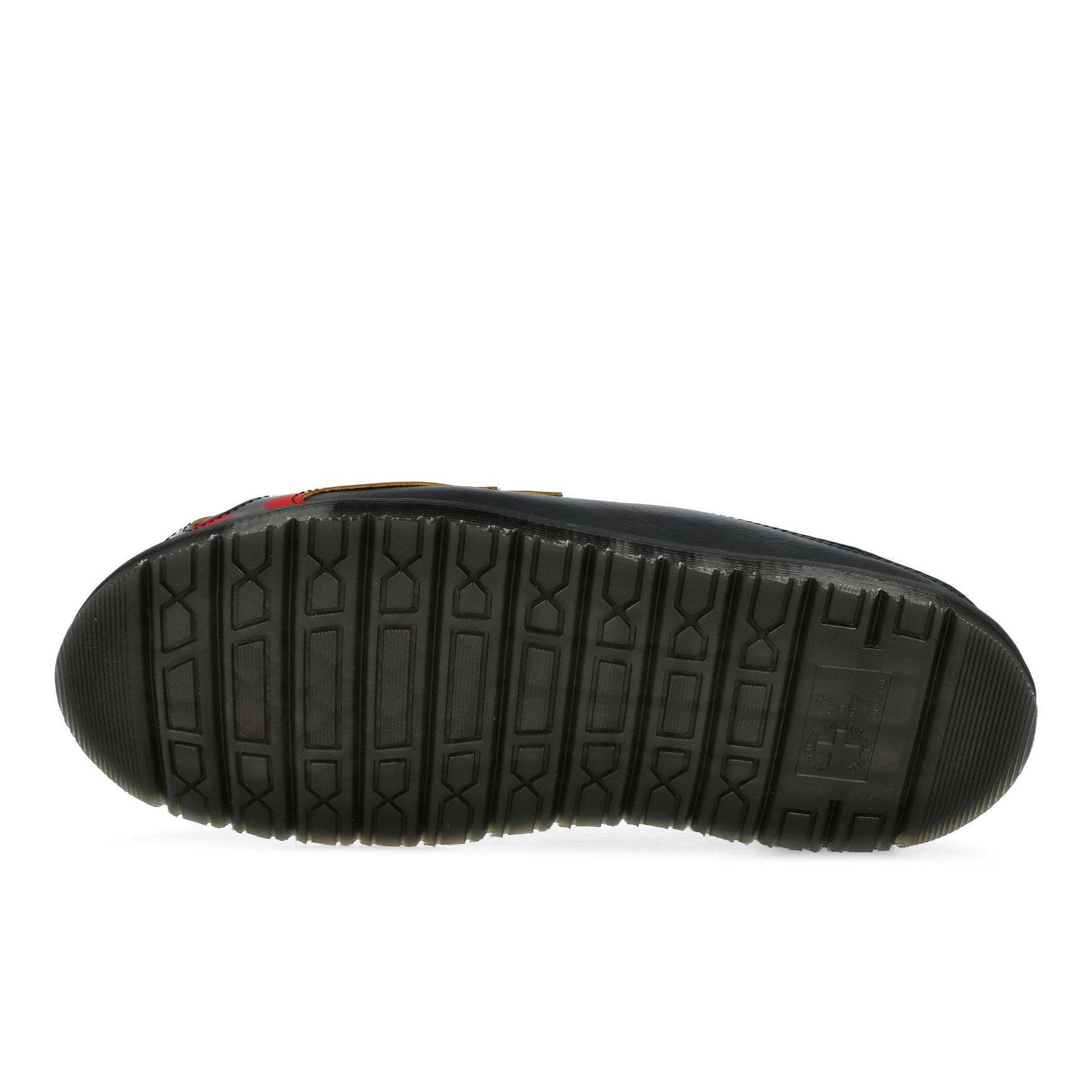 Dr. Martens San Mule Flame Black / Vibrant Red / DMS Yellow Slides 41605001 Detail View 6 | GATE
