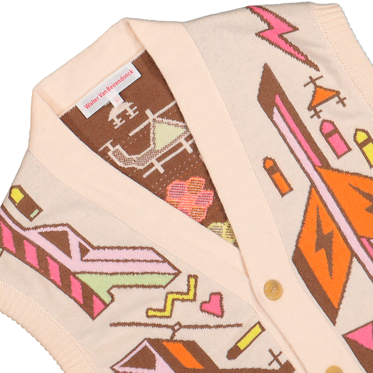 Walter Van Beirendonck Stop War Cardigan Comb.III Ecru Knits 5005 Detail View 3 | GATE