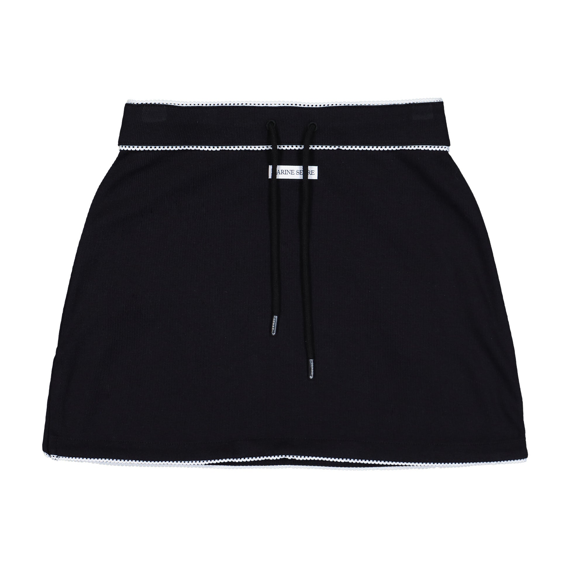 Marine Serre Light Ribbed Jersey Drawstring-Waist Mini Skirt Black Skirts WSK133A CJER0011 BK99 Detail View 1 | GATE