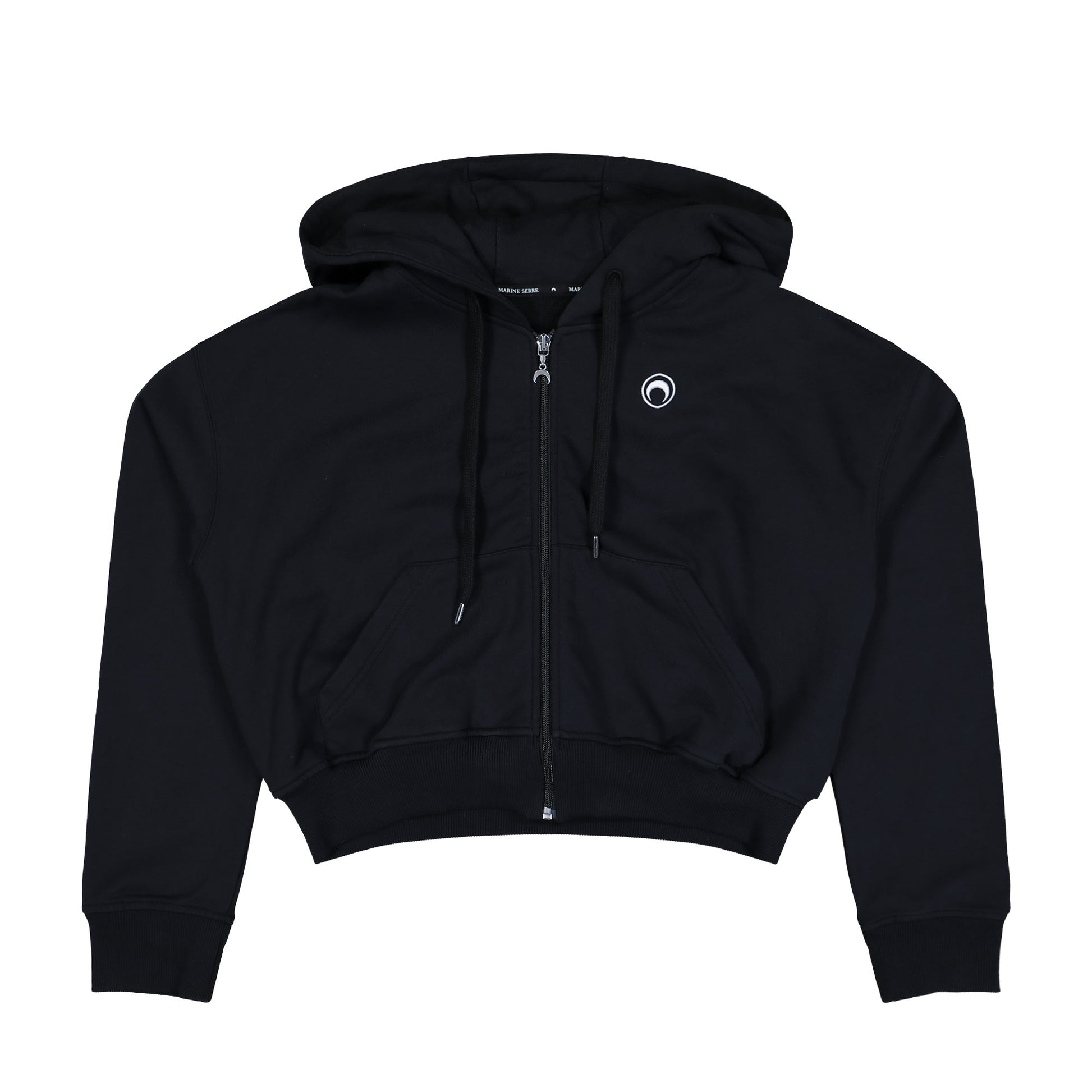 Marine Serre Moon Logo Fleece Zipped Cropped Hoodie Black Hoodies WST019A CJER0013 BK99 Detail View 1 | GATE