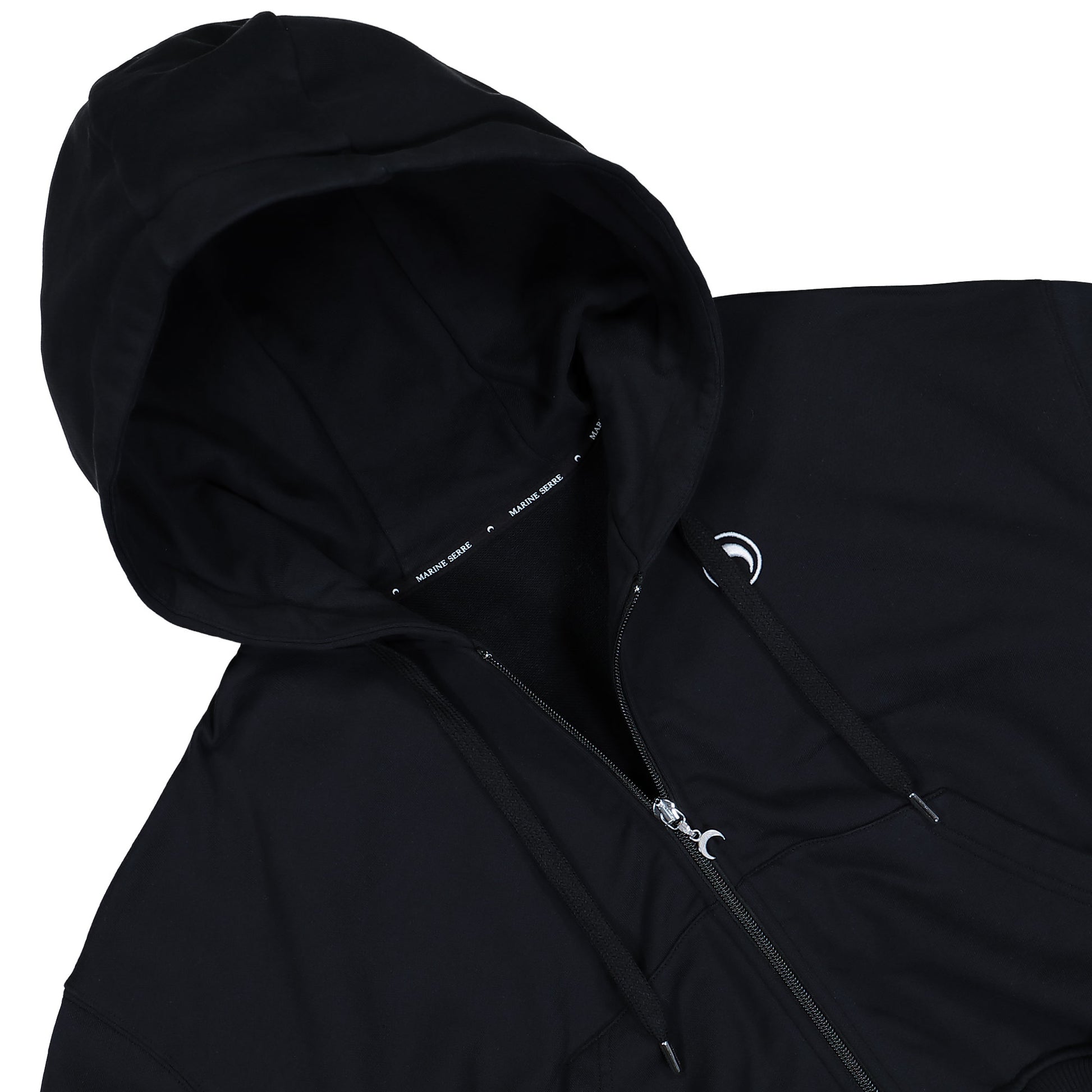Marine Serre Moon Logo Fleece Zipped Cropped Hoodie Black Hoodies WST019A CJER0013 BK99 Detail View 3 | GATE