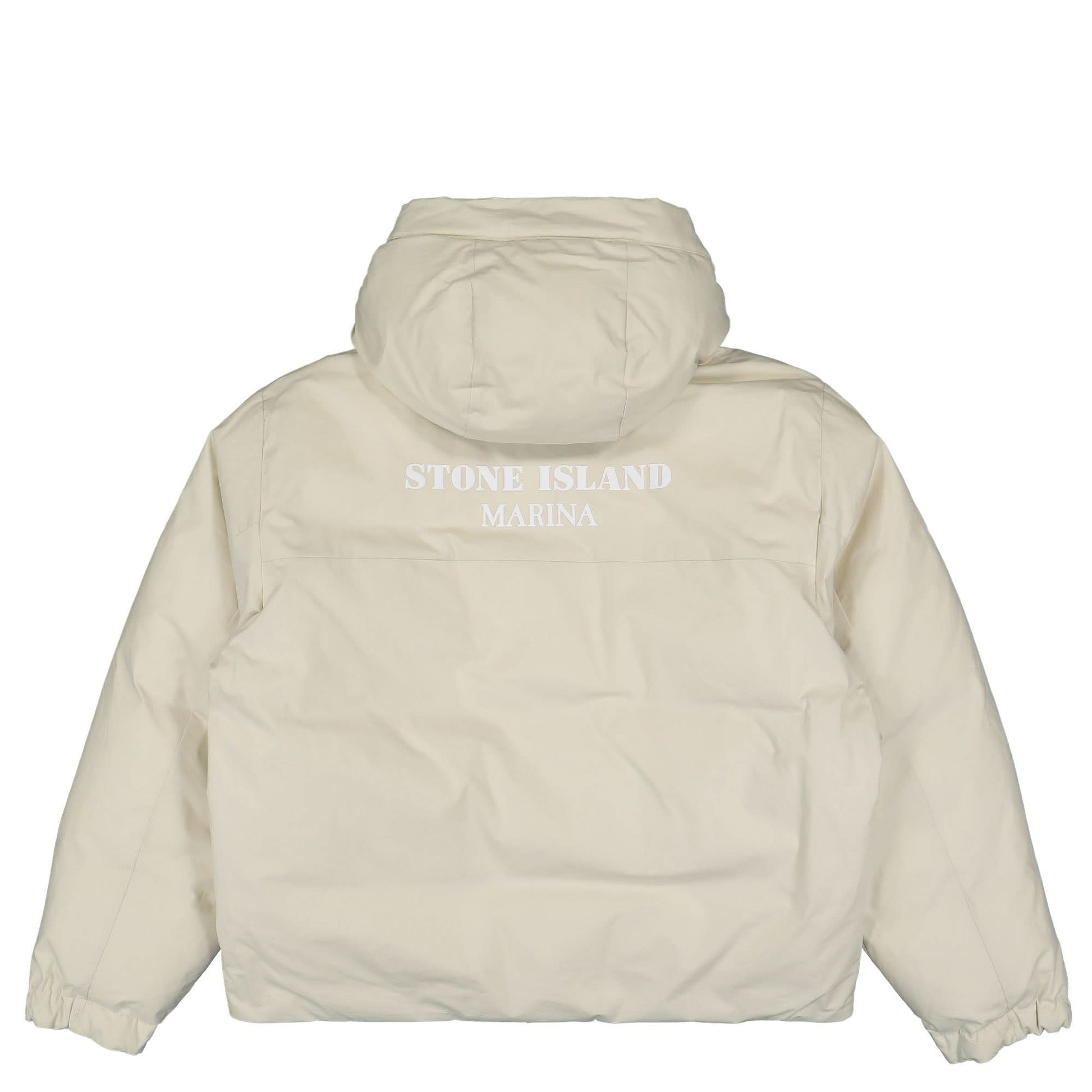 Stone Island Marina Rubber Wax Poplin Down Puffer Jacket Beige Detail view 2 | Gate