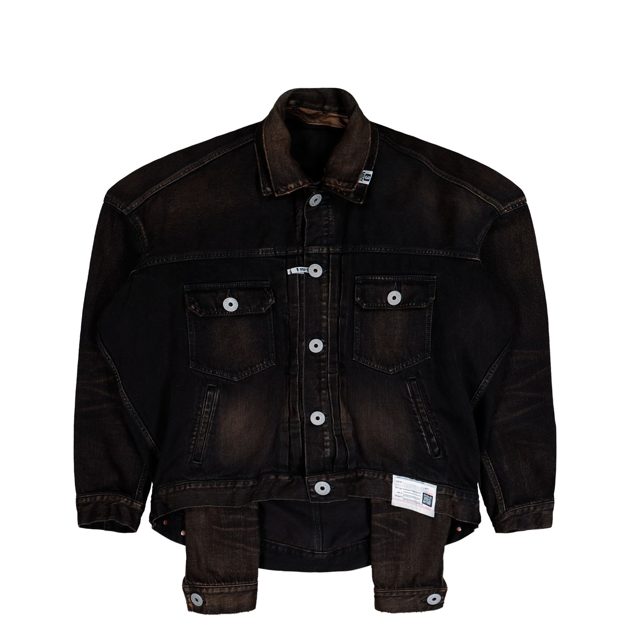 Maison Mihara Yasuhiro Front Layered Denim Jacket Black Jackets A15BL021  Detail View 1 | GATE
