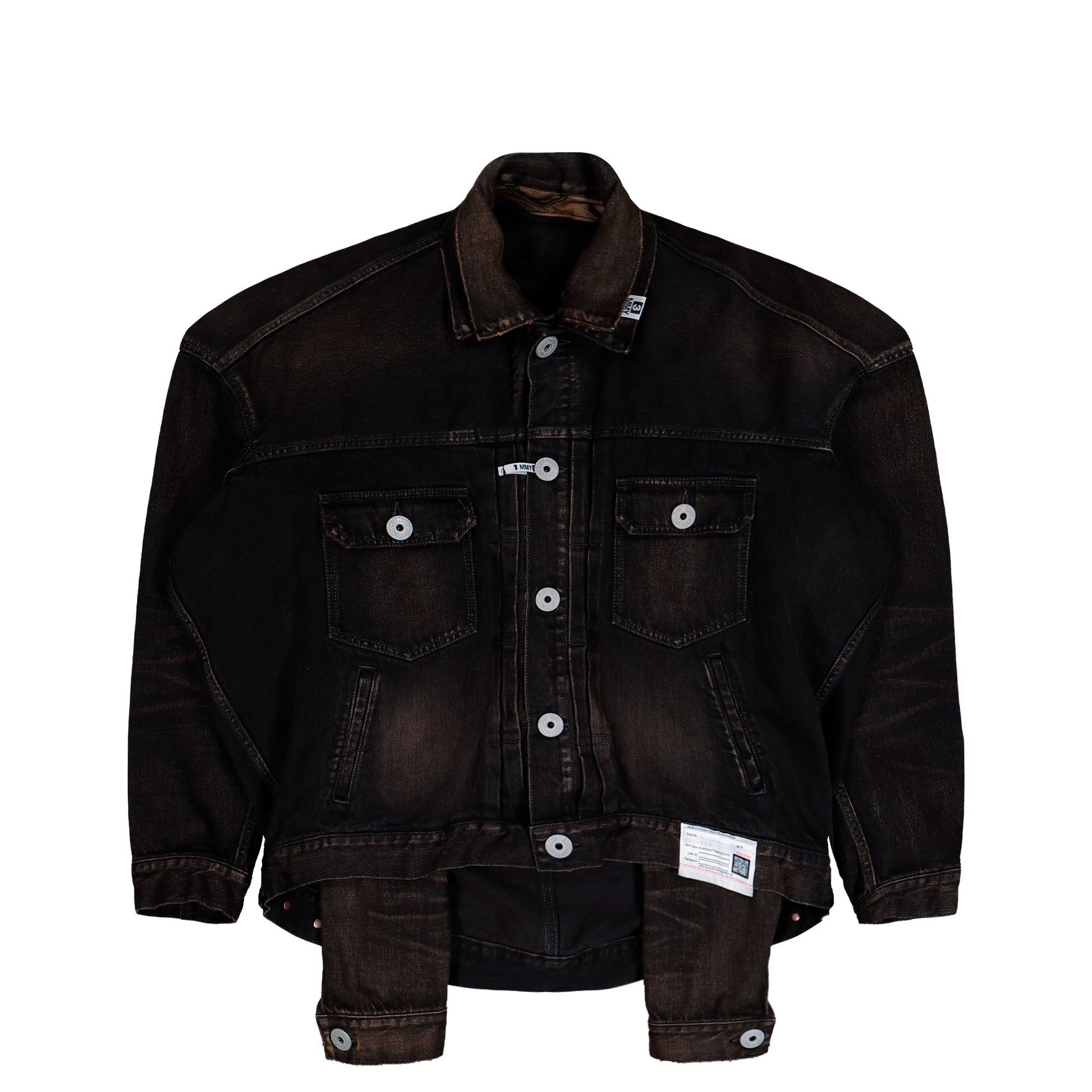 Maison Mihara Yasuhiro Front Layered Denim Jacket Black Jackets A15BL021  Detail View 1 | GATE
