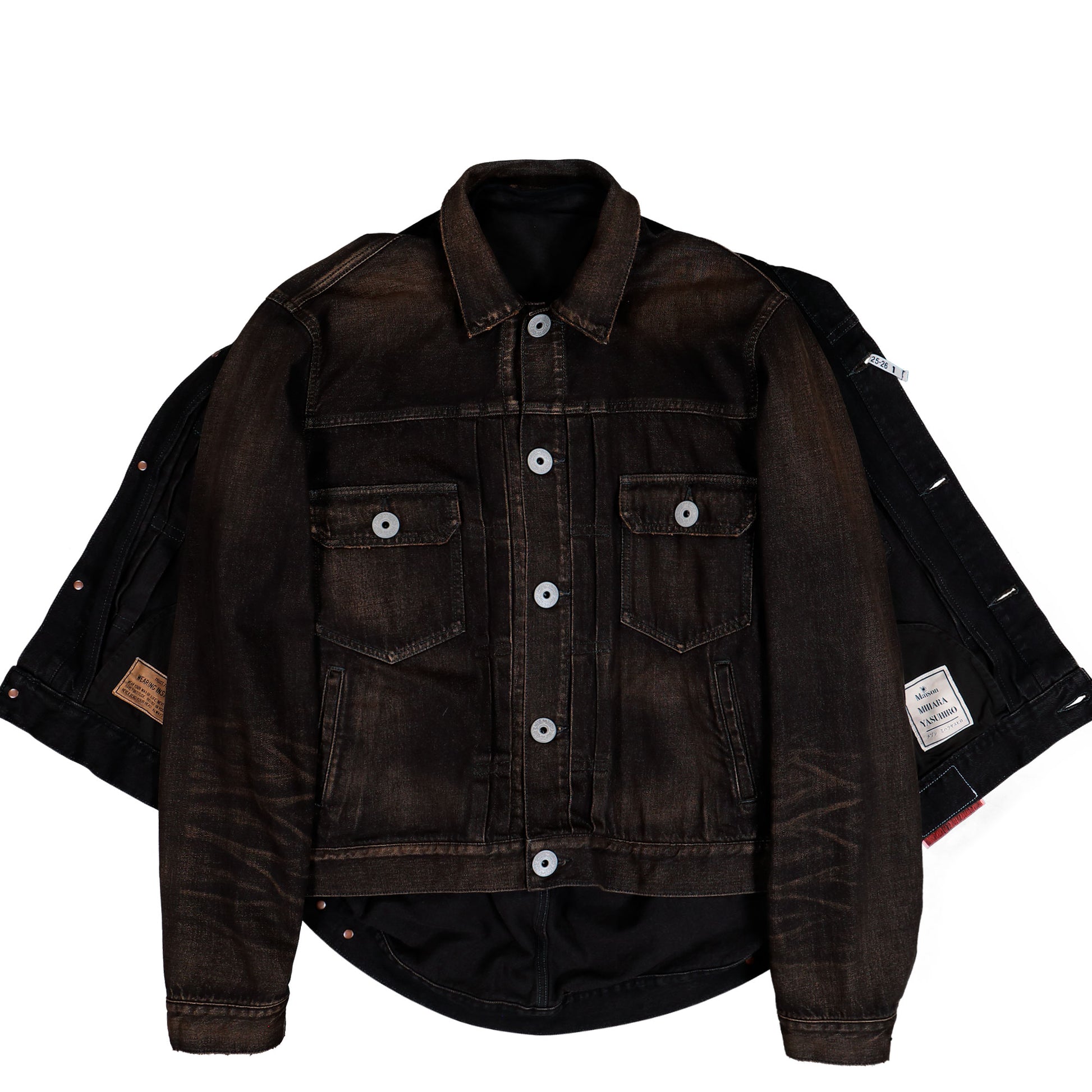 Maison Mihara Yasuhiro Front Layered Denim Jacket Black Jackets A15BL021  Detail View 7 | GATE
