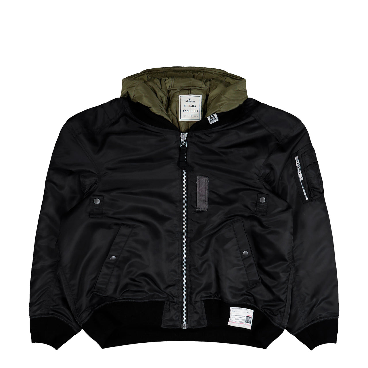 Maison Mihara Yasuhiro Extended Placket Hood Flight Jacket Black Jackets A15BL062  Detail View 1 | GATE
