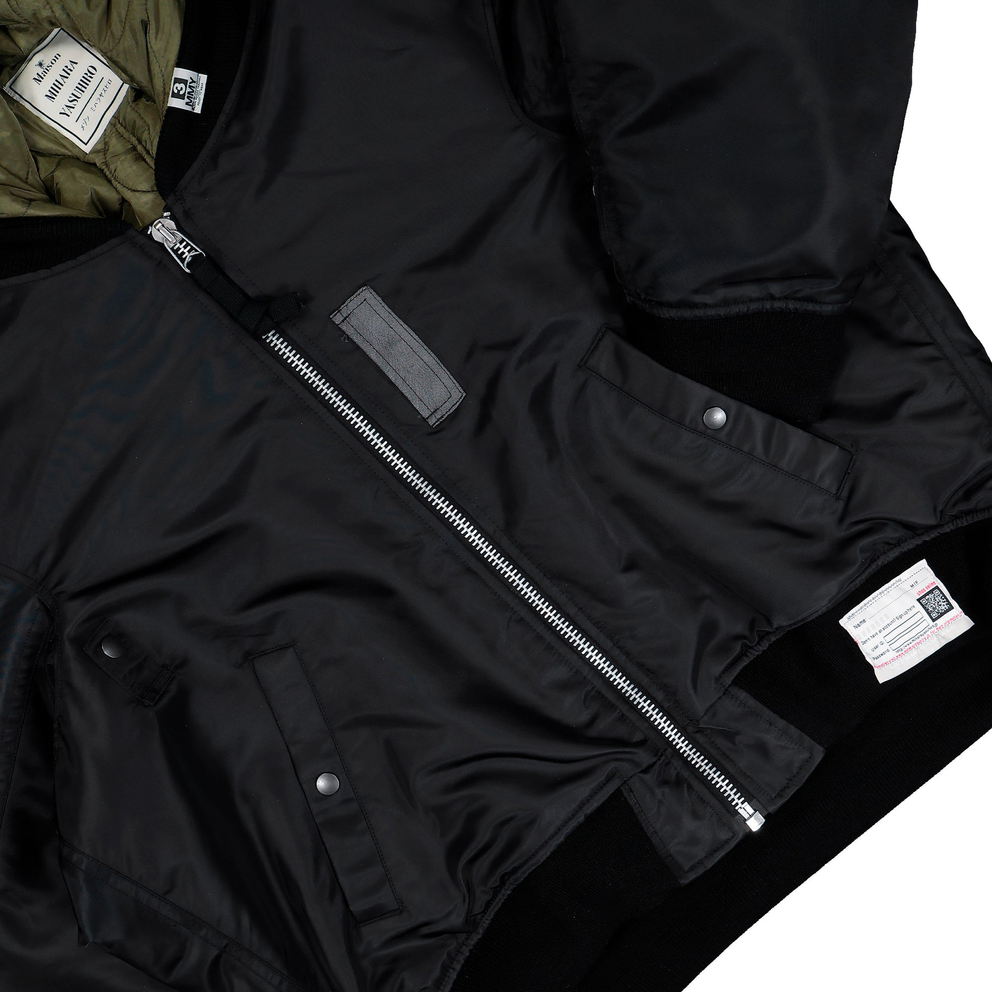 Maison Mihara Yasuhiro Extended Placket Hood Flight Jacket Black Jackets A15BL062  Detail View 4 | GATE
