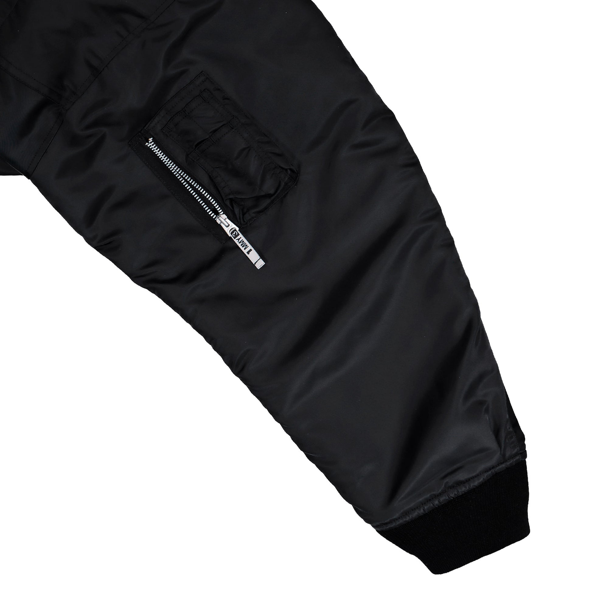 Maison Mihara Yasuhiro Extended Placket Hood Flight Jacket Black Jackets A15BL062  Detail View 5 | GATE
