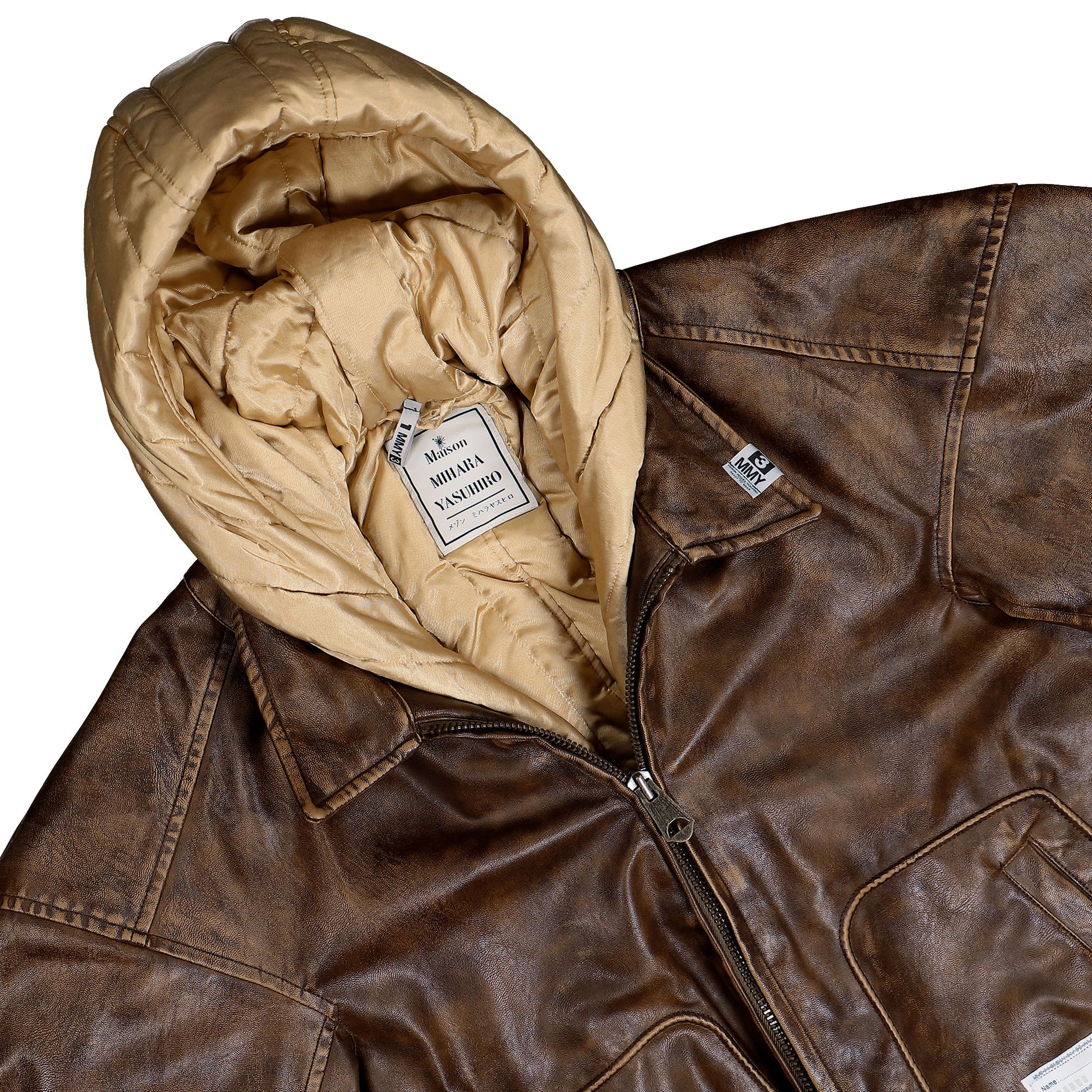 Maison Mihara Yasuhiro Extended Placket Hood Coated Jacket Brown Jackets A15BL072 Detail View 3 | GATE
