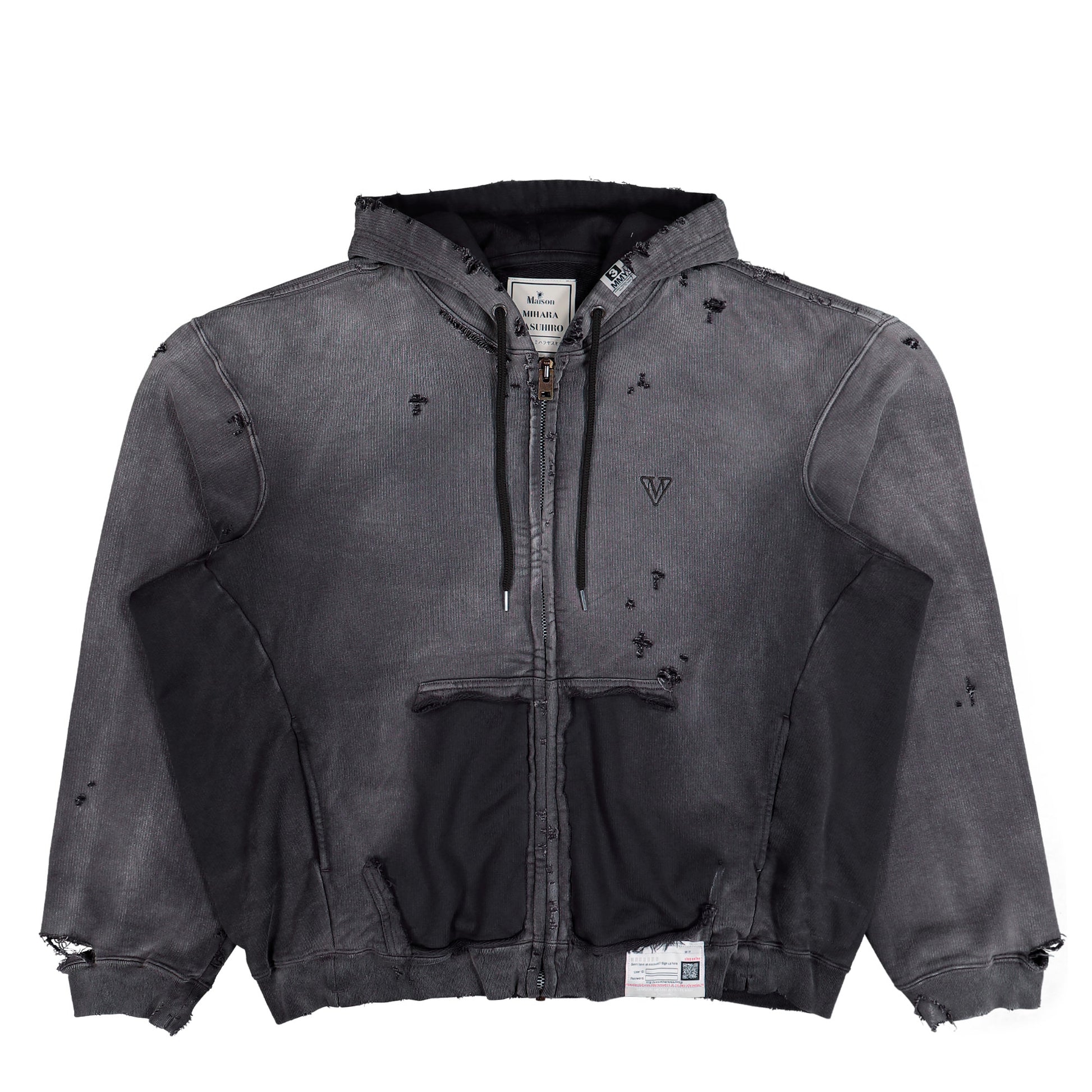 Maison Mihara Yasuhiro Sun Faded Like Zip-Up Hoodie Black Hoodies A15PK551  Detail View 1 | GATE
