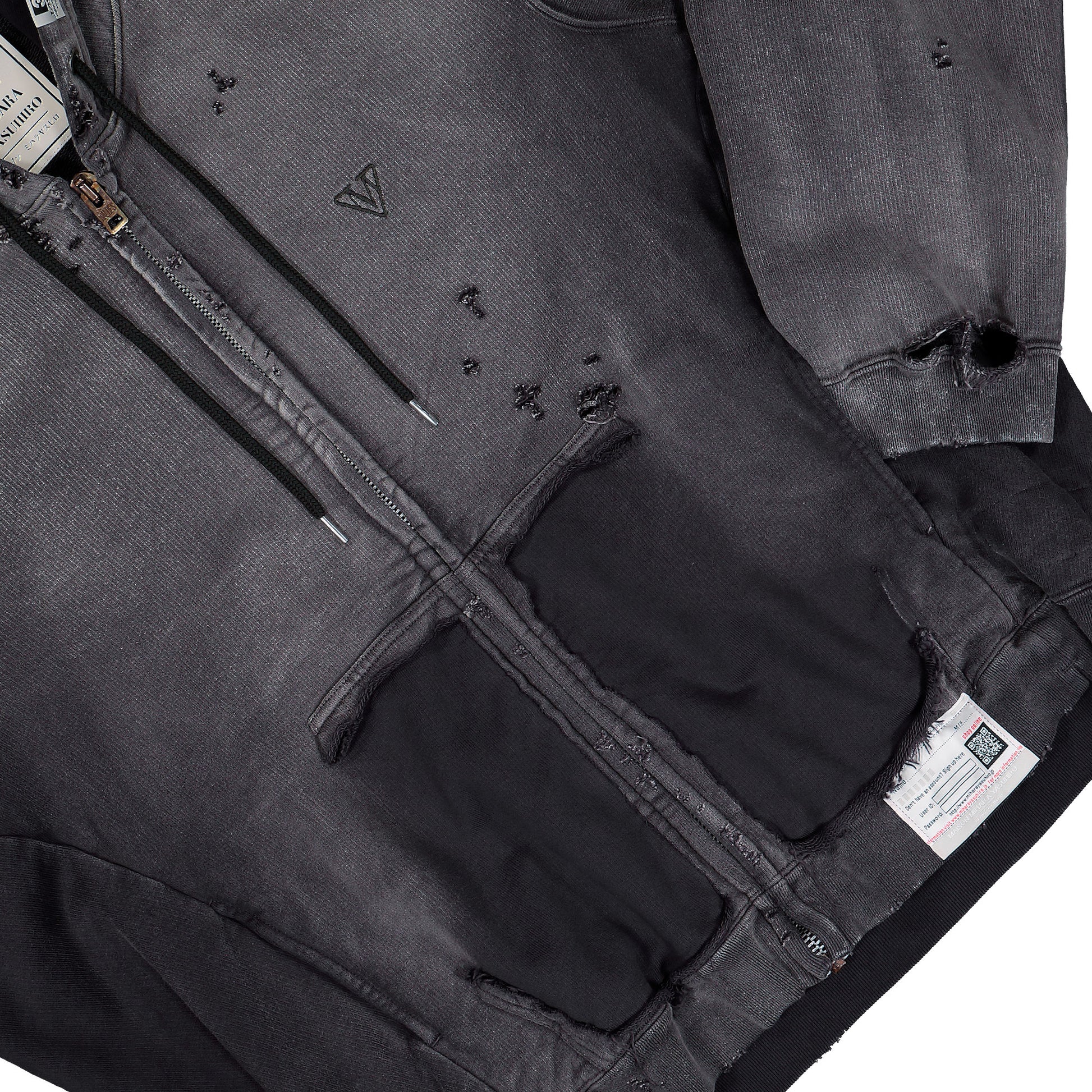 Maison Mihara Yasuhiro Sun Faded Like Zip-Up Hoodie Black Hoodies A15PK551  Detail View 4 | GATE
