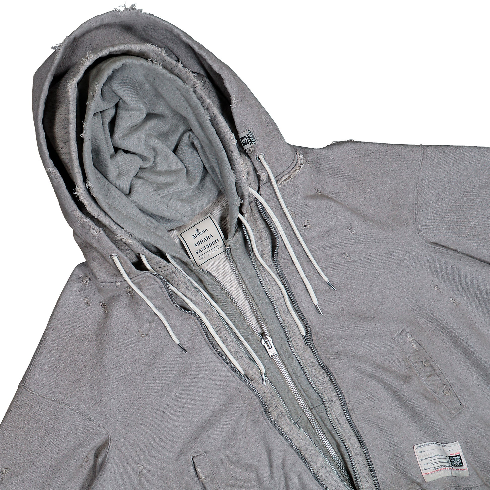 Maison Mihara Yasuhiro Triple Layered Zip-Up Hoodie Gray Hoodies A15PK581  Detail View 3 | GATE
