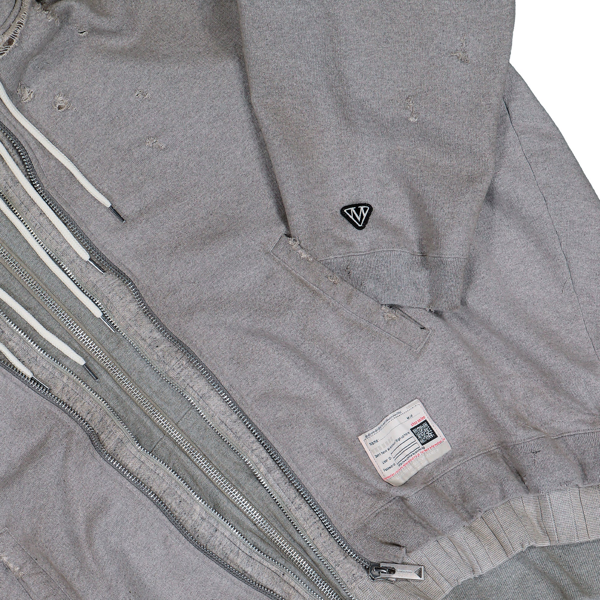 Maison Mihara Yasuhiro Triple Layered Zip-Up Hoodie Gray Hoodies A15PK581  Detail View 4 | GATE
