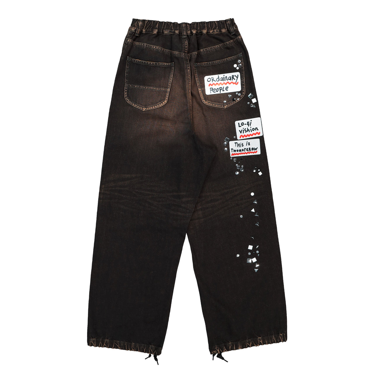 Maison Mihara Yasuhiro Denim Jeans With Sticker Black Denim A16PT025 Detail View 1 | GATE
