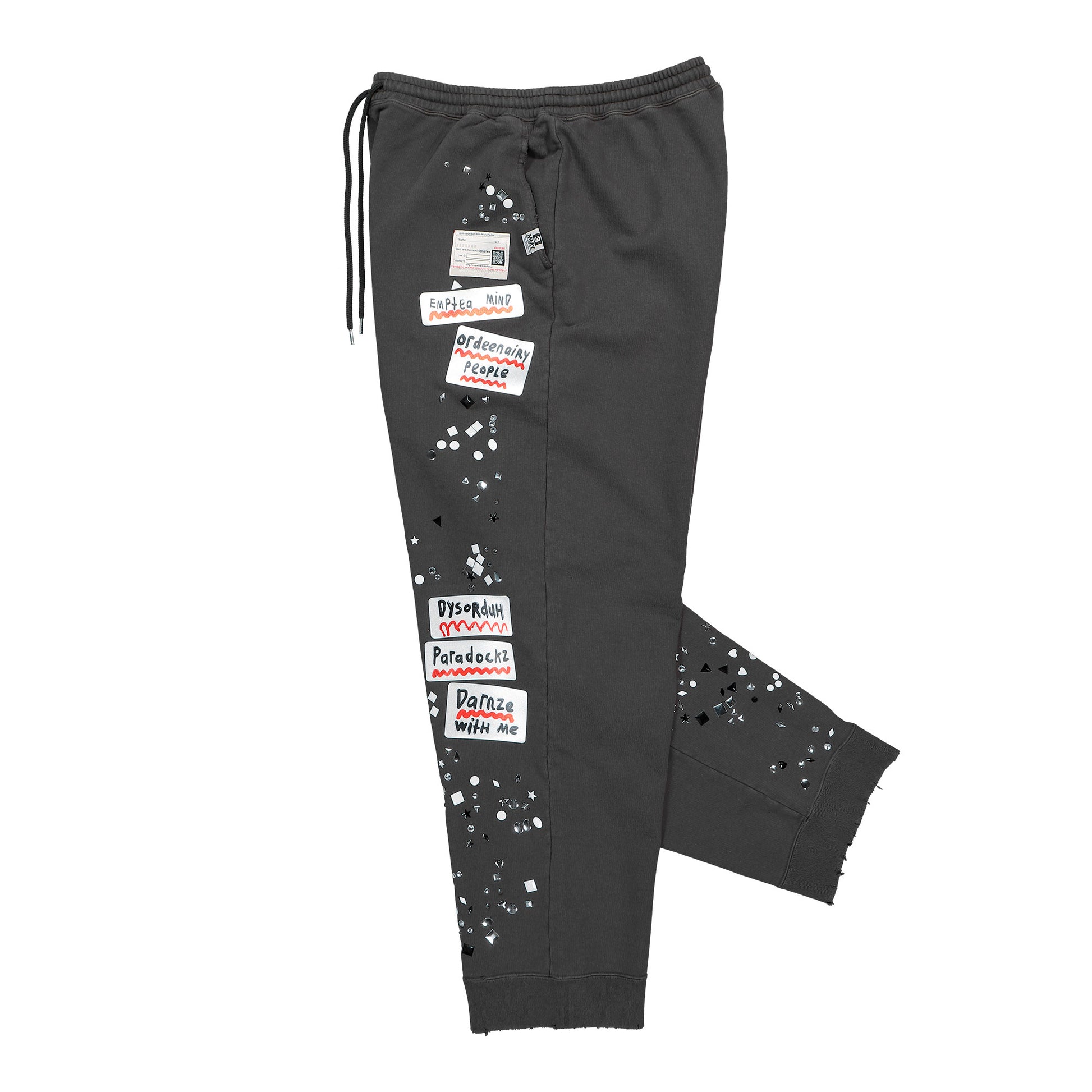Maison Mihara Yasuhiro Embellished Sticker Pant Black sweat & Track Pants A16PT552 Detail View 3 | GATE
