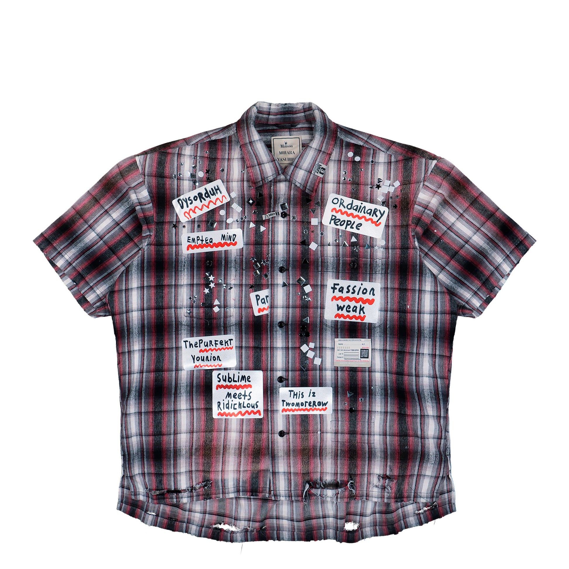 Maison Mihara Yasuhiro H/S Check SH With Sticker Black Shirts A16SH087 Detail View 1 | GATE
