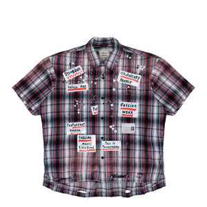 Maison Mihara Yasuhiro H/S Check SH With Sticker Black Shirts A16SH087 Detail View 1 | GATE

