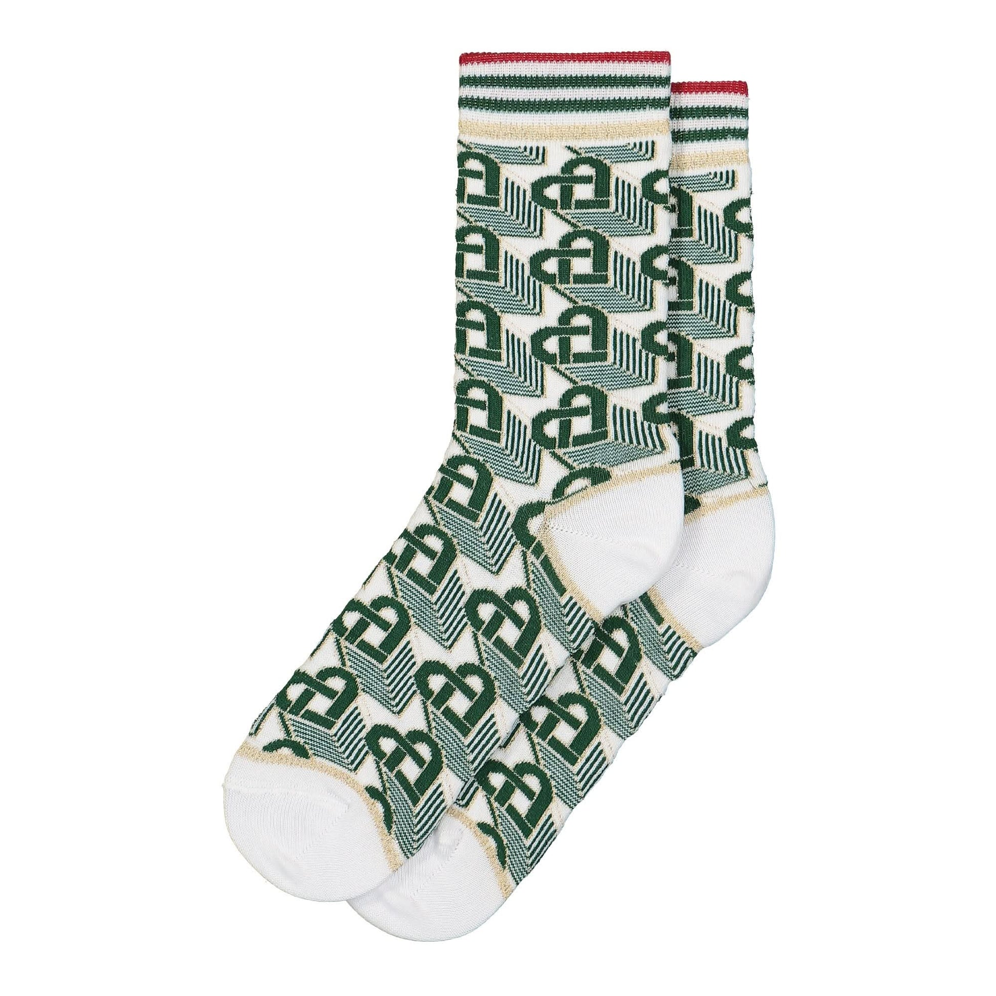Casablanca Heart Monogram Crew Sock Green,White Detail view 1 | Gate
