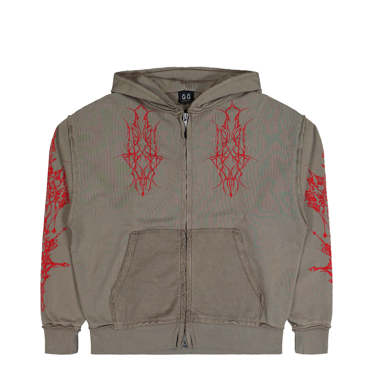 44 Label Group Ewigkeit Reverso Zip Hoodie Olive Hoodie B0030609-FA679-P689 Detail View 1 | GATE
