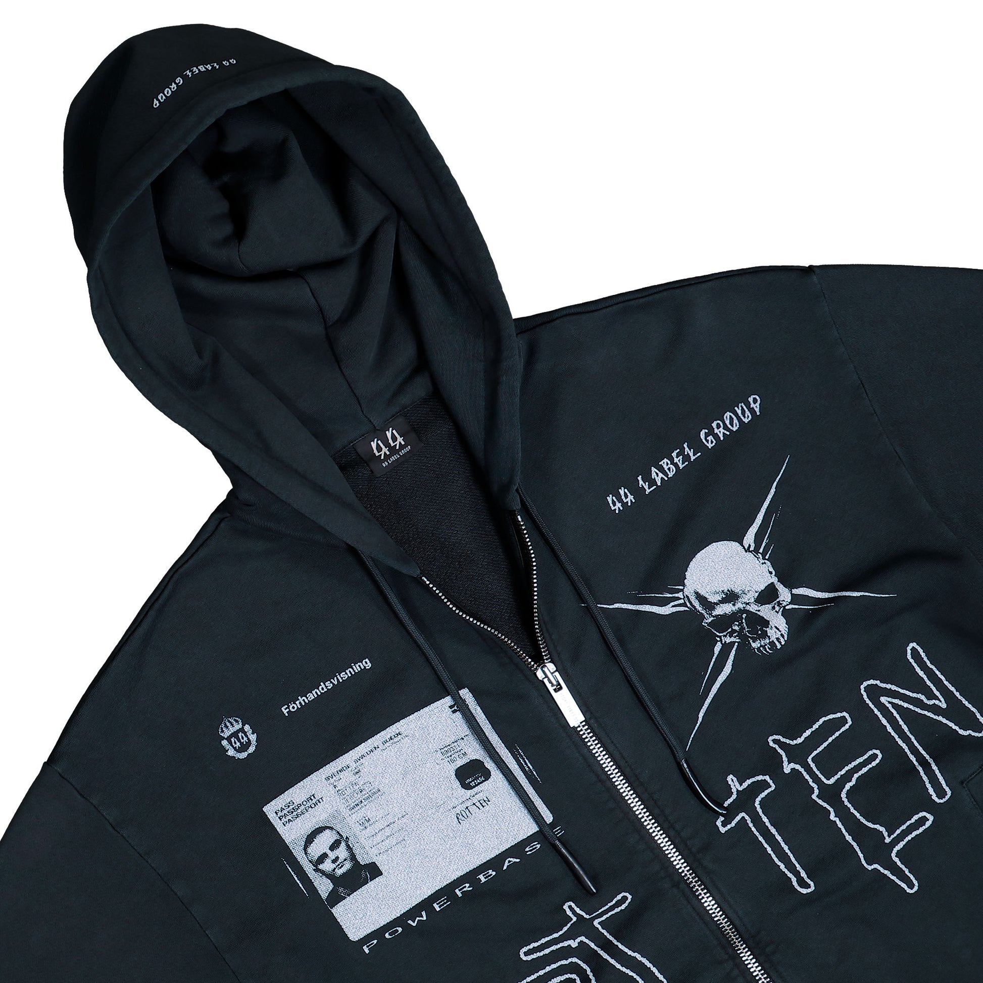 44 Label Group Raw Cut Zip Hoodie Black Hoodie B0030610-FA679-P685 Detail View 3 | GATE
