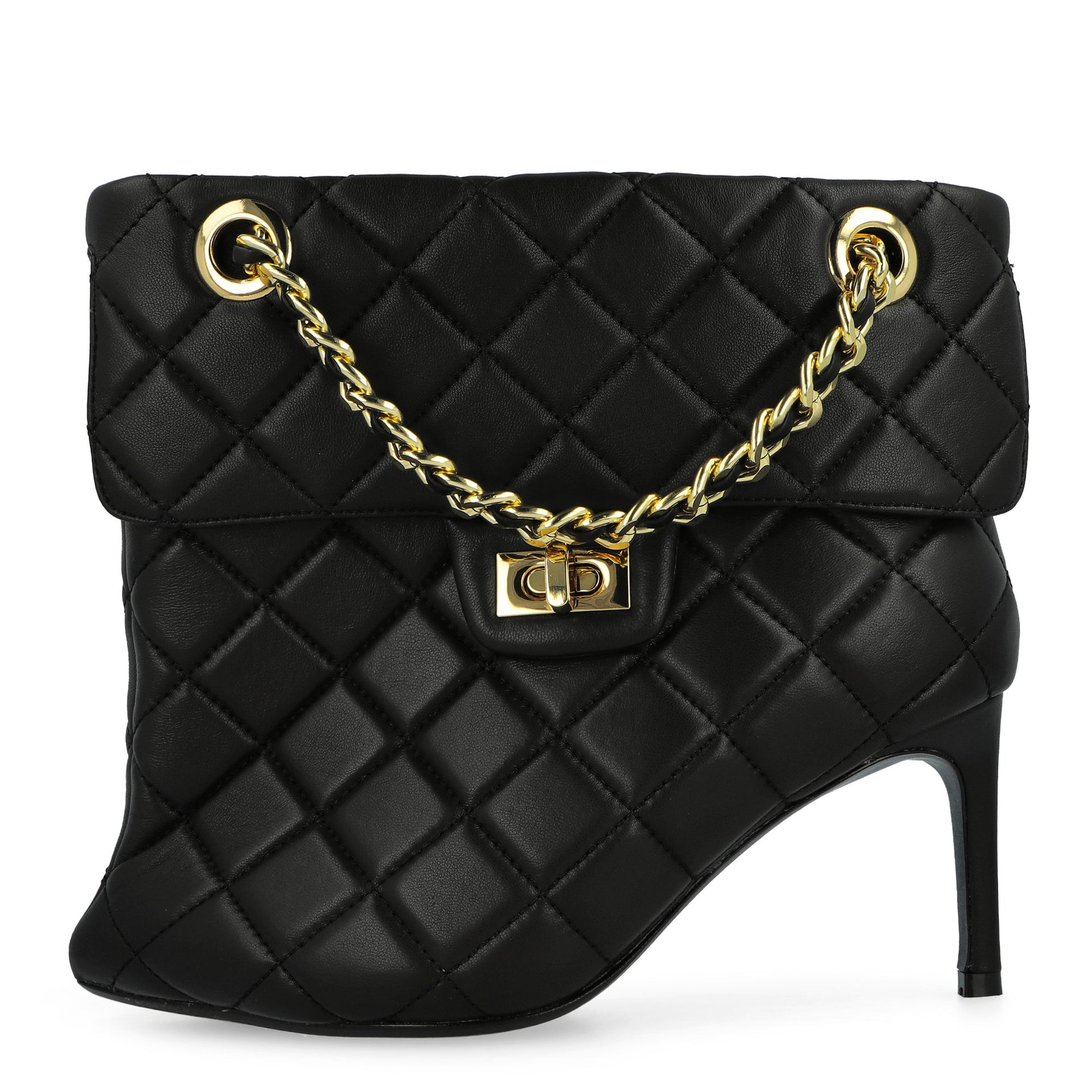 Maison Mihara Yasuhiro Quilted Bag Detail Pin Heel Short Boots Black Heels B15FW716  Detail View 1 | GATE
