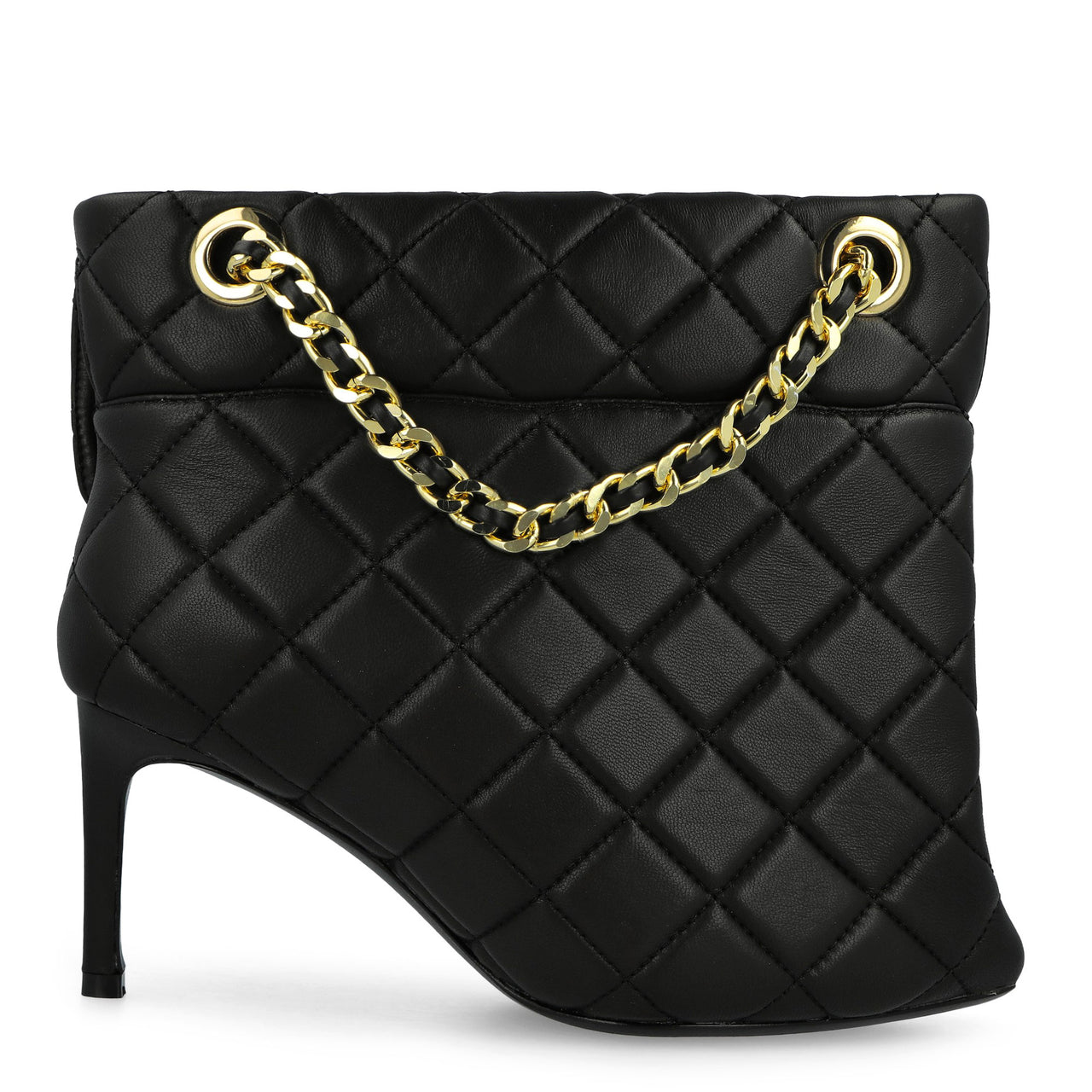 Maison Mihara Yasuhiro Quilted Bag Detail Pin Heel Short Boots Black Heels B15FW716  Detail View 1 | GATE
