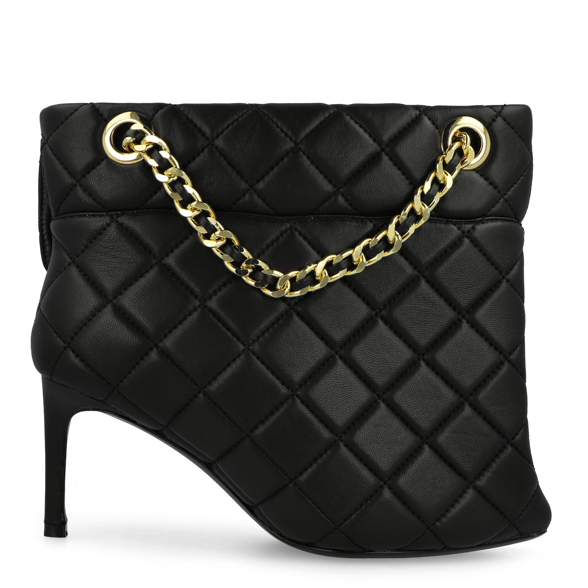 Maison Mihara Yasuhiro Quilted Bag Detail Pin Heel Short Boots Black Heels B15FW716  Detail View 2 | GATE
