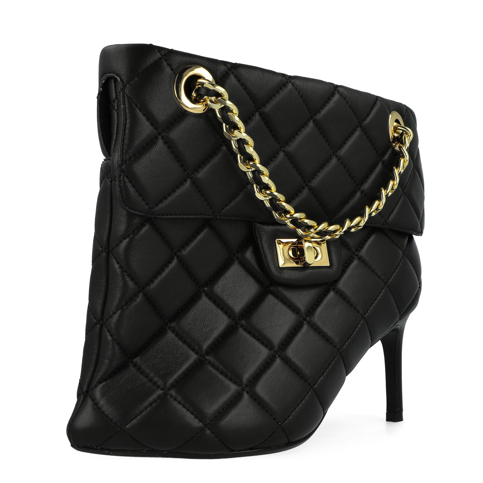 Maison Mihara Yasuhiro Quilted Bag Detail Pin Heel Short Boots Black Heels B15FW716  Detail View 4 | GATE
