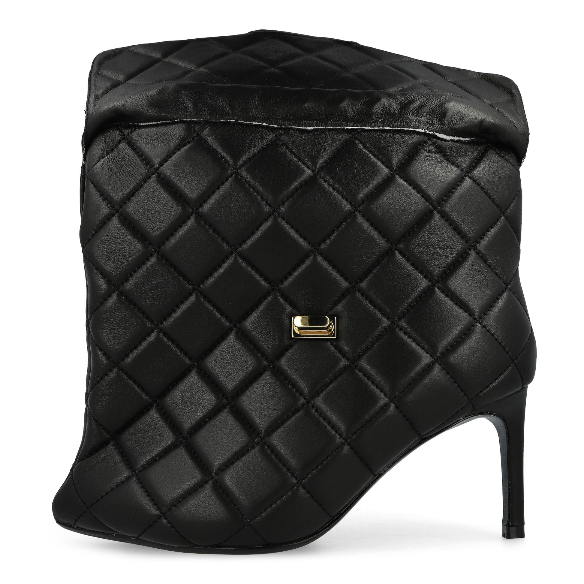 Maison Mihara Yasuhiro Quilted Bag Detail Pin Heel Short Boots Black Heels B15FW716  Detail View 5 | GATE
