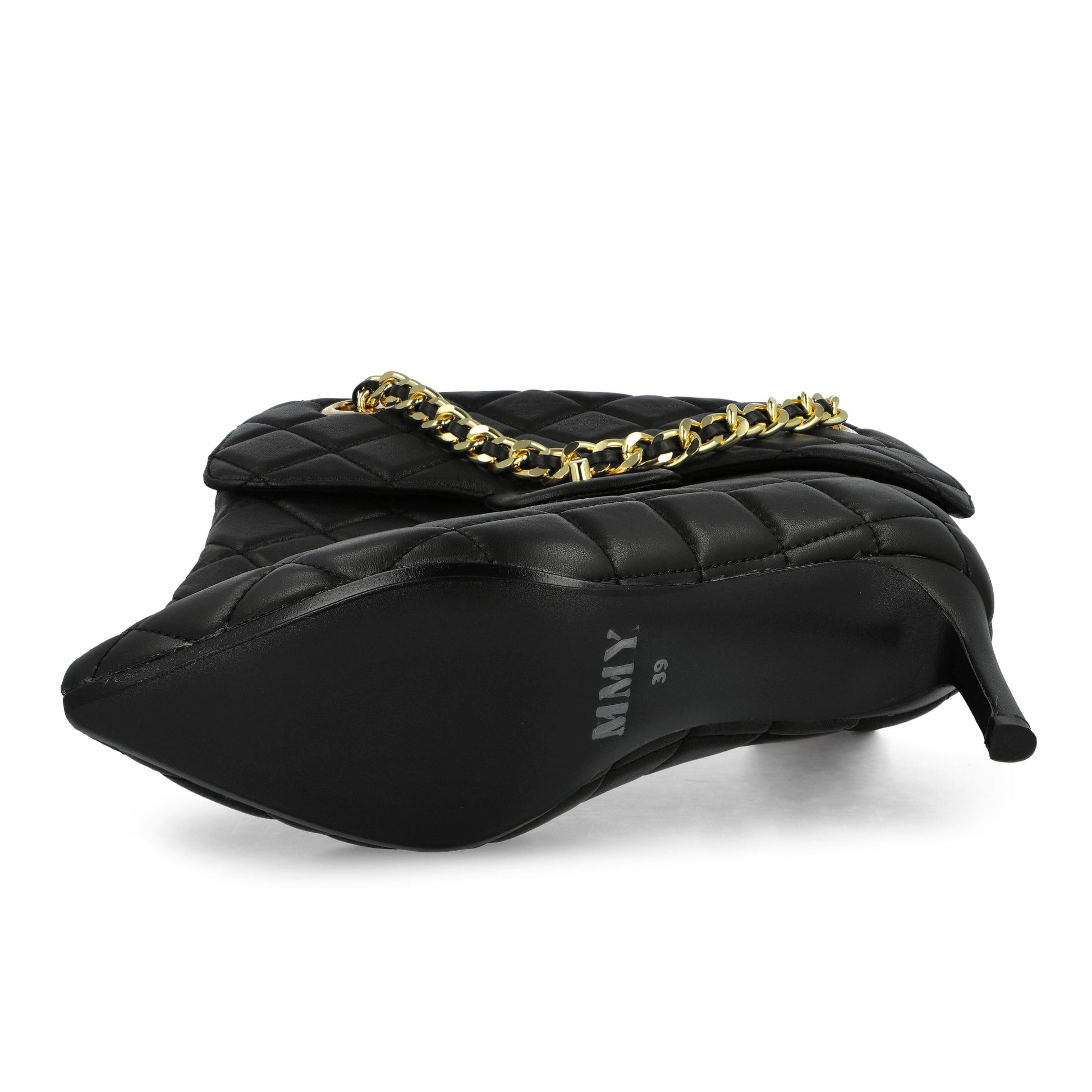 Maison Mihara Yasuhiro Quilted Bag Detail Pin Heel Short Boots Black Heels B15FW716  Detail View 6 | GATE
