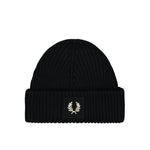 Fred Perry Patch Brand Chunky Rib Beanie Black Detail view 1 | Gate