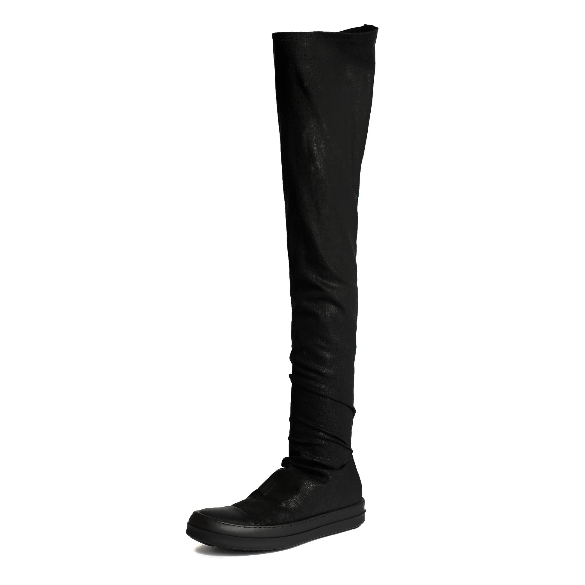 Rick Owens DRKSHDW High Sock Sneaks Black / Black / Black Overknee Boots DS01F4812 SDBK 999 Detail View 3 | GATE
