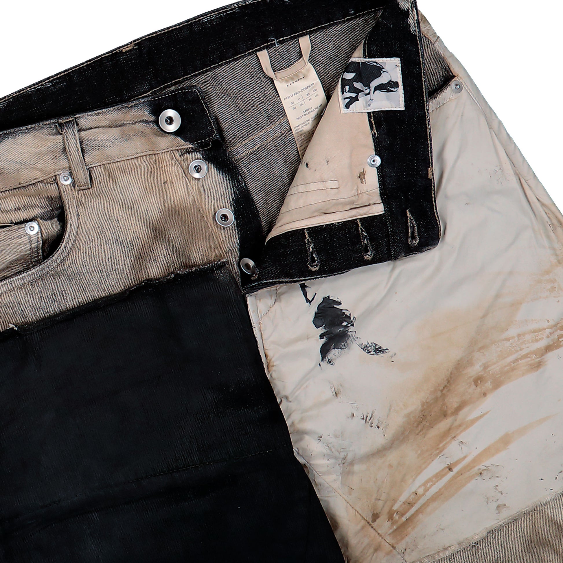 Rick Owens DRKSHDW Fog Cut Dust / Black / Cream Denim Pant DU01F4397 COMW1A 340941 Detail View 4 | GATE
