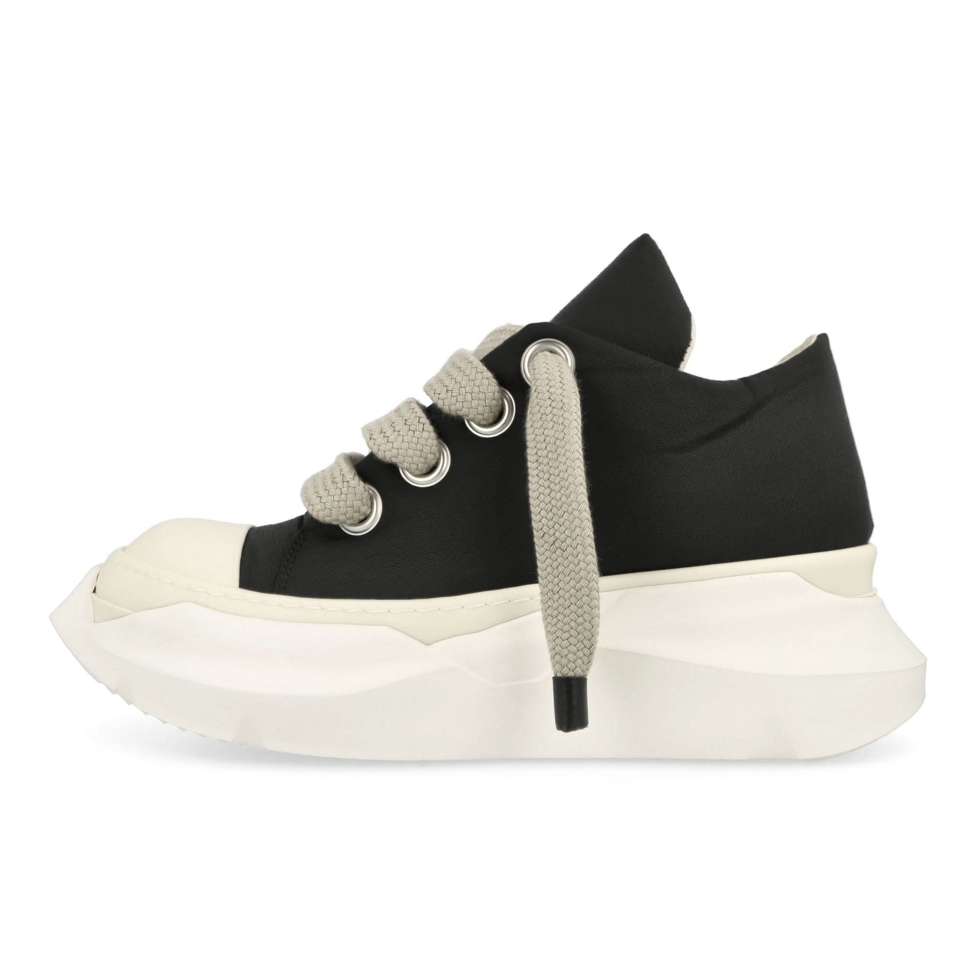 Rick Owens Jumbo Laces Abstract Low Sneak Black Sneaker Detail view 1 | Gate