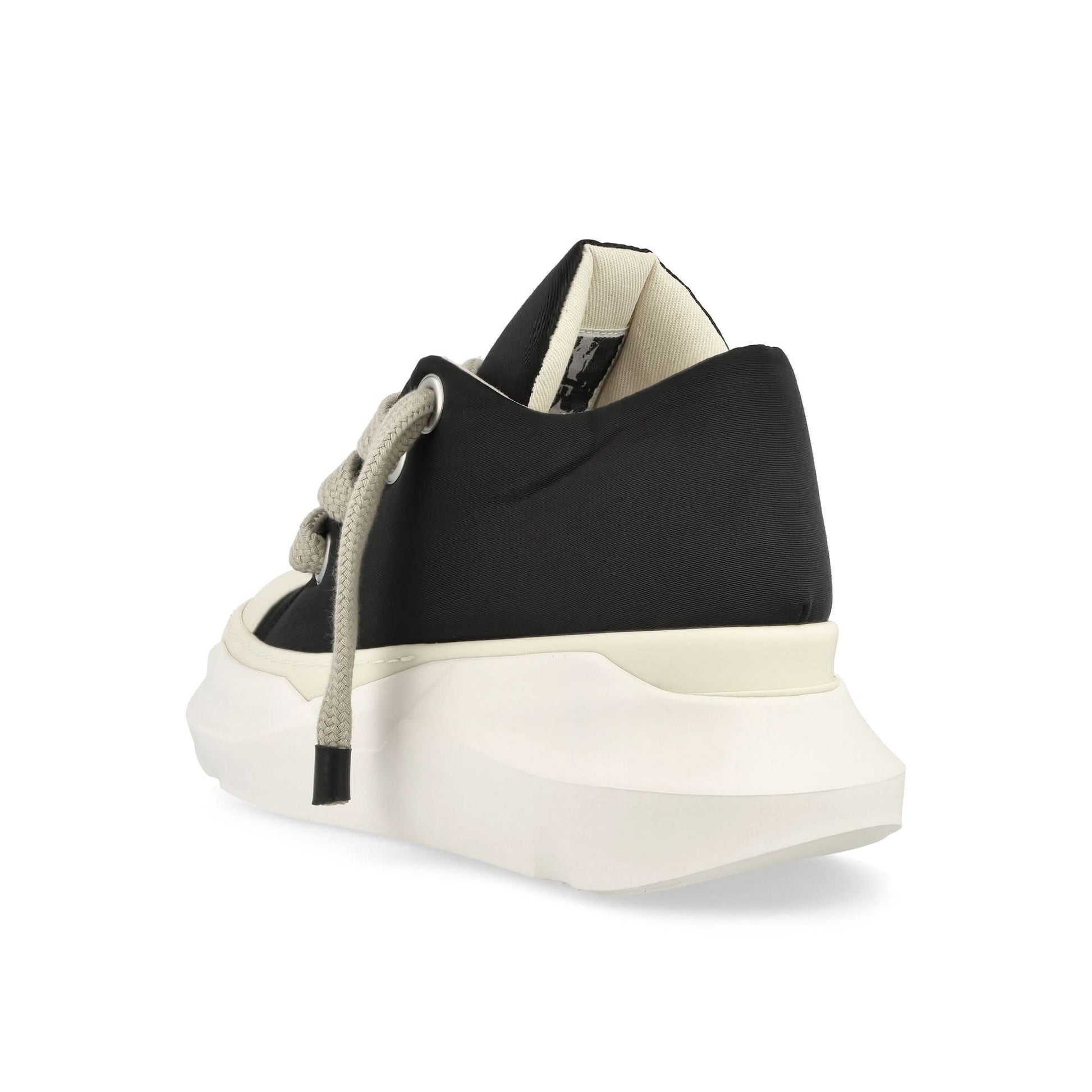 Rick Owens Jumbo Laces Abstract Low Sneak Black Sneaker Detail view 3 | Gate