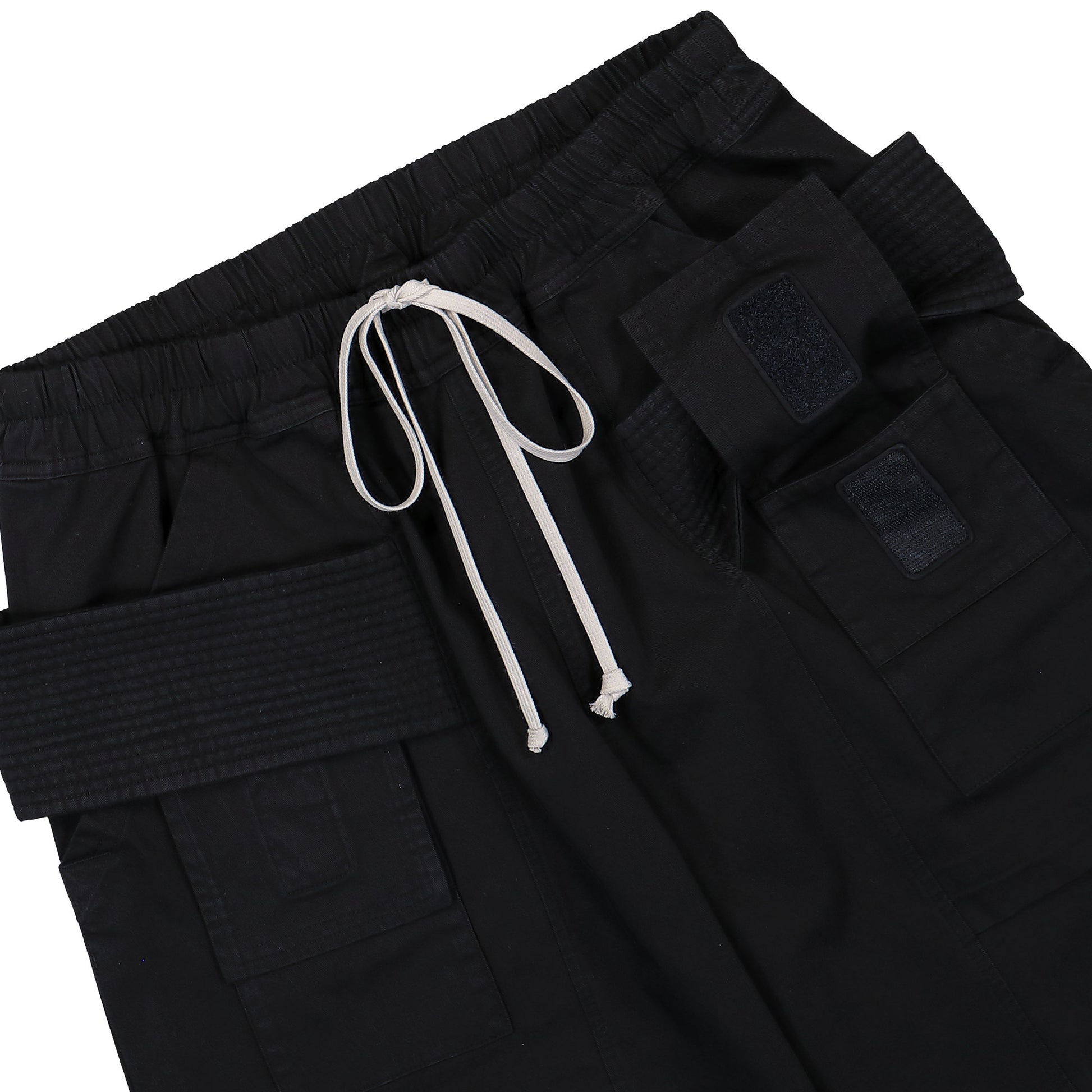 Rick Owens DRKSHDW Creatch Wide Cargo Drawstring Black Cargo Pants DU02E7394 TW 09 Detail View 4 | GATE