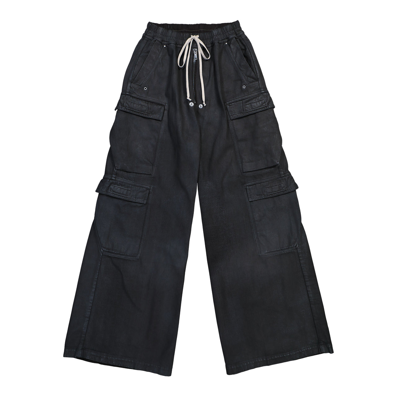 Rick Owens DRKSHDW Double Cargo Jumbo Belas Black Wax Denim Pants DU02E7398 BW 99X Detail View 1 | GATE