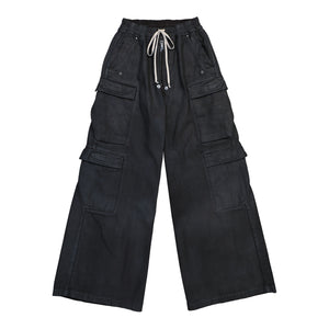 Rick Owens DRKSHDW Double Cargo Jumbo Belas Black Wax Denim Pants DU02E7398 BW 99X Detail View 1 | GATE