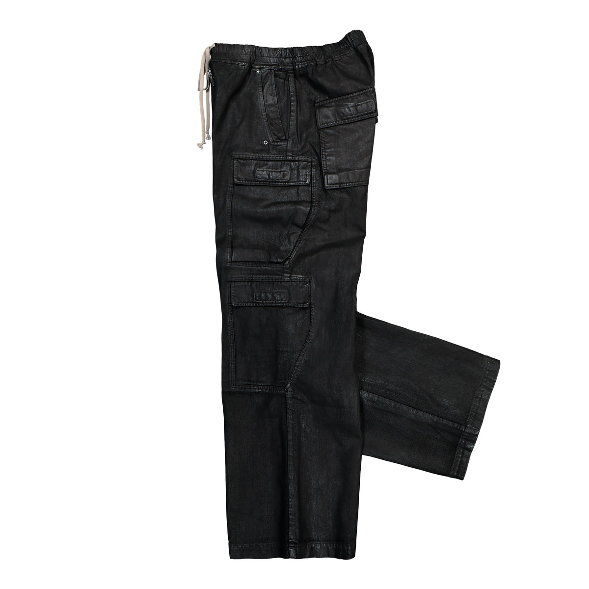Rick Owens DRKSHDW Double Cargo Jumbo Belas Black Wax Pants DU02F6398 BW 99X Detail View 3 | GATE