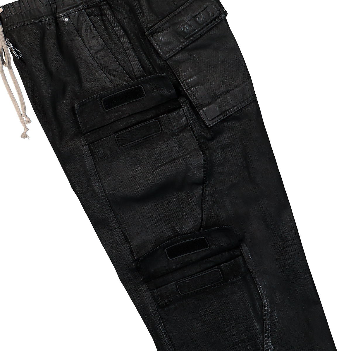 Rick Owens DRKSHDW Double Cargo Jumbo Belas Black Wax Pants DU02F6398 BW 99X Detail View 6 | GATE